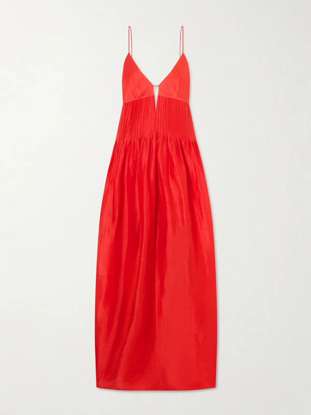 Embellished Pleated Linen and Silk-Blend Maxi Dress