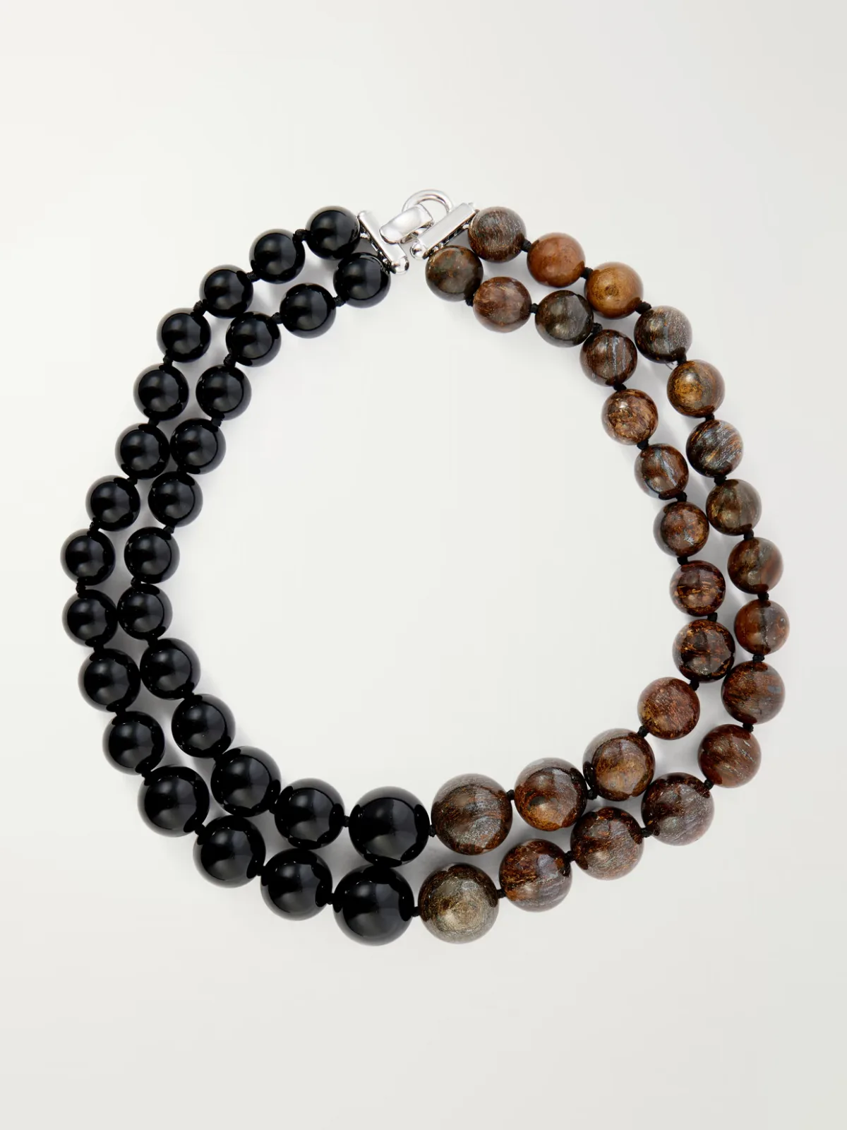 Boule Sterling Silver, Onyx and Bronzite Beaded Necklace