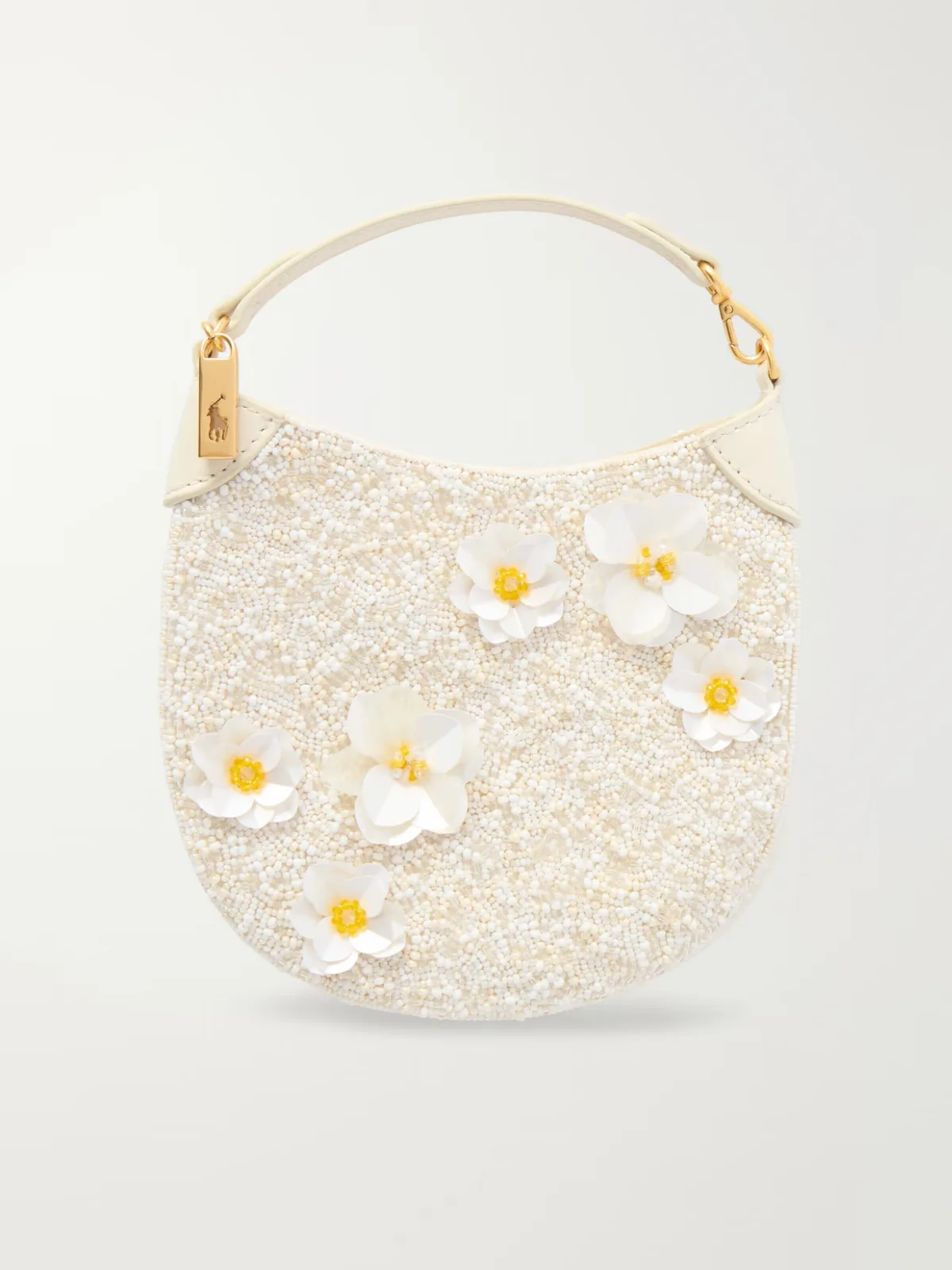 Floral-Embellished Beaded Small Shoulder Bag