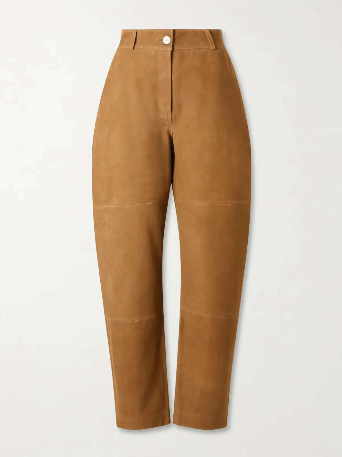 Sculptural Paneled Suede Barrel-Leg Pants