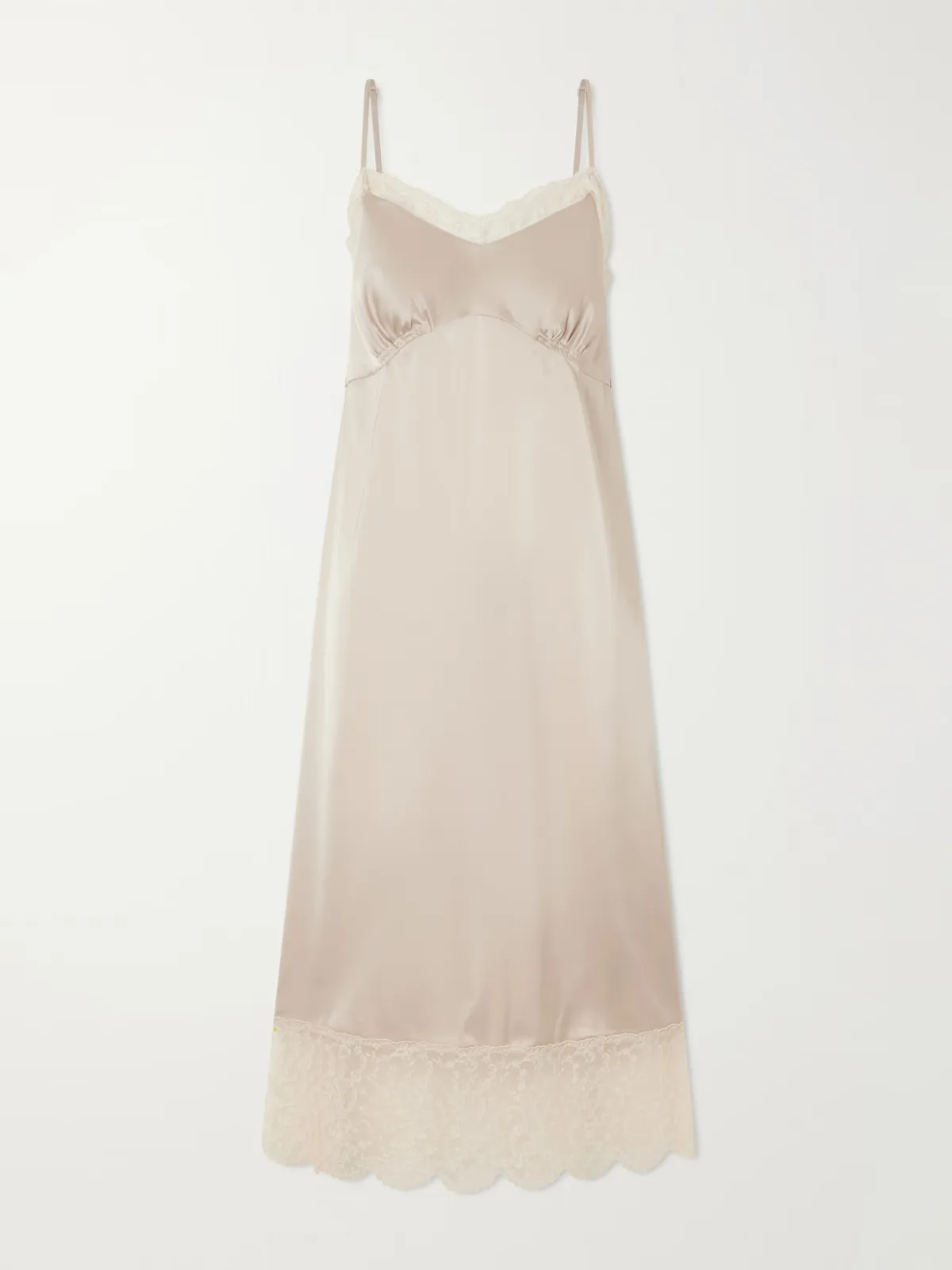 Lace-Trimmed Satin Midi Dress