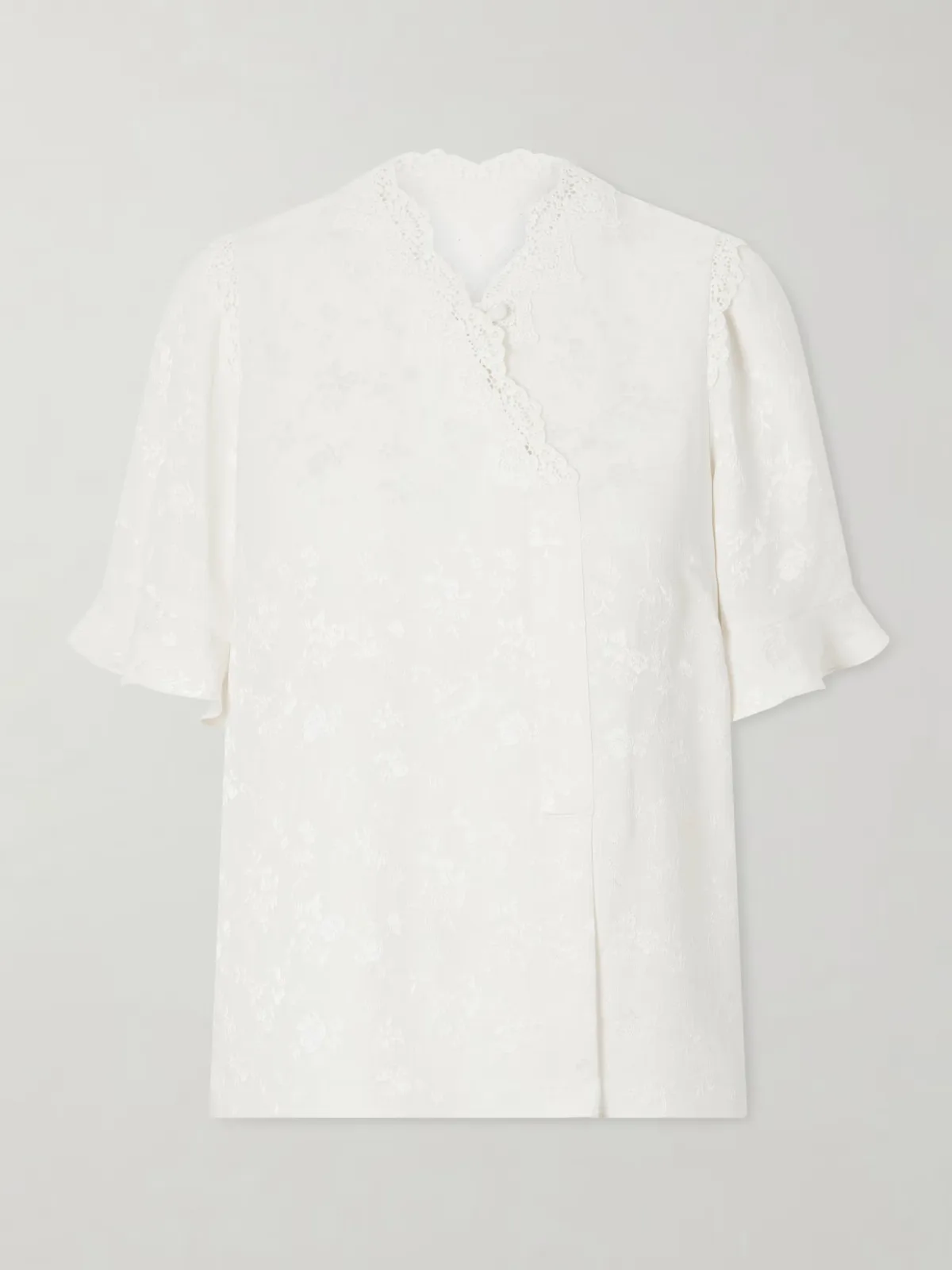 Margarita Mesh and Crochet-Trimmed Floral-Jacquard Silk-Crepe Blouse