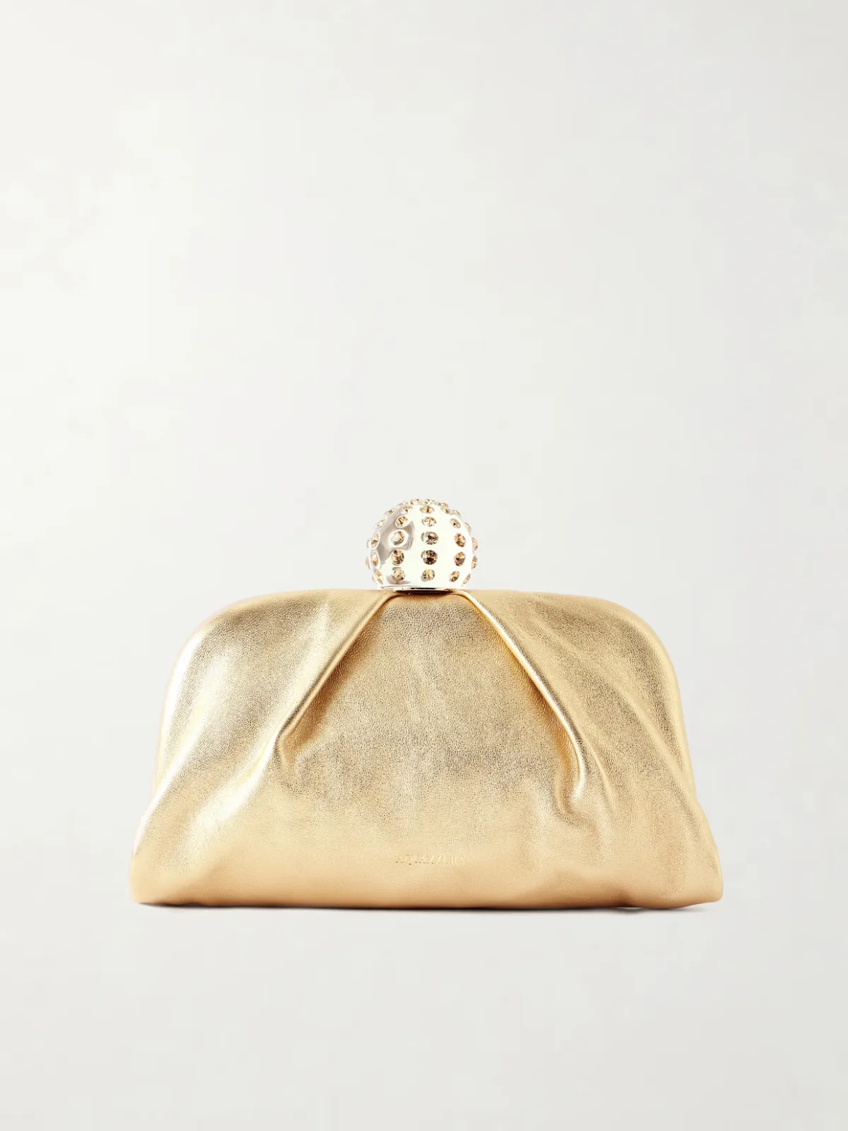 Mini Tequila Crystal-Embellished Metallic Leather Clutch
