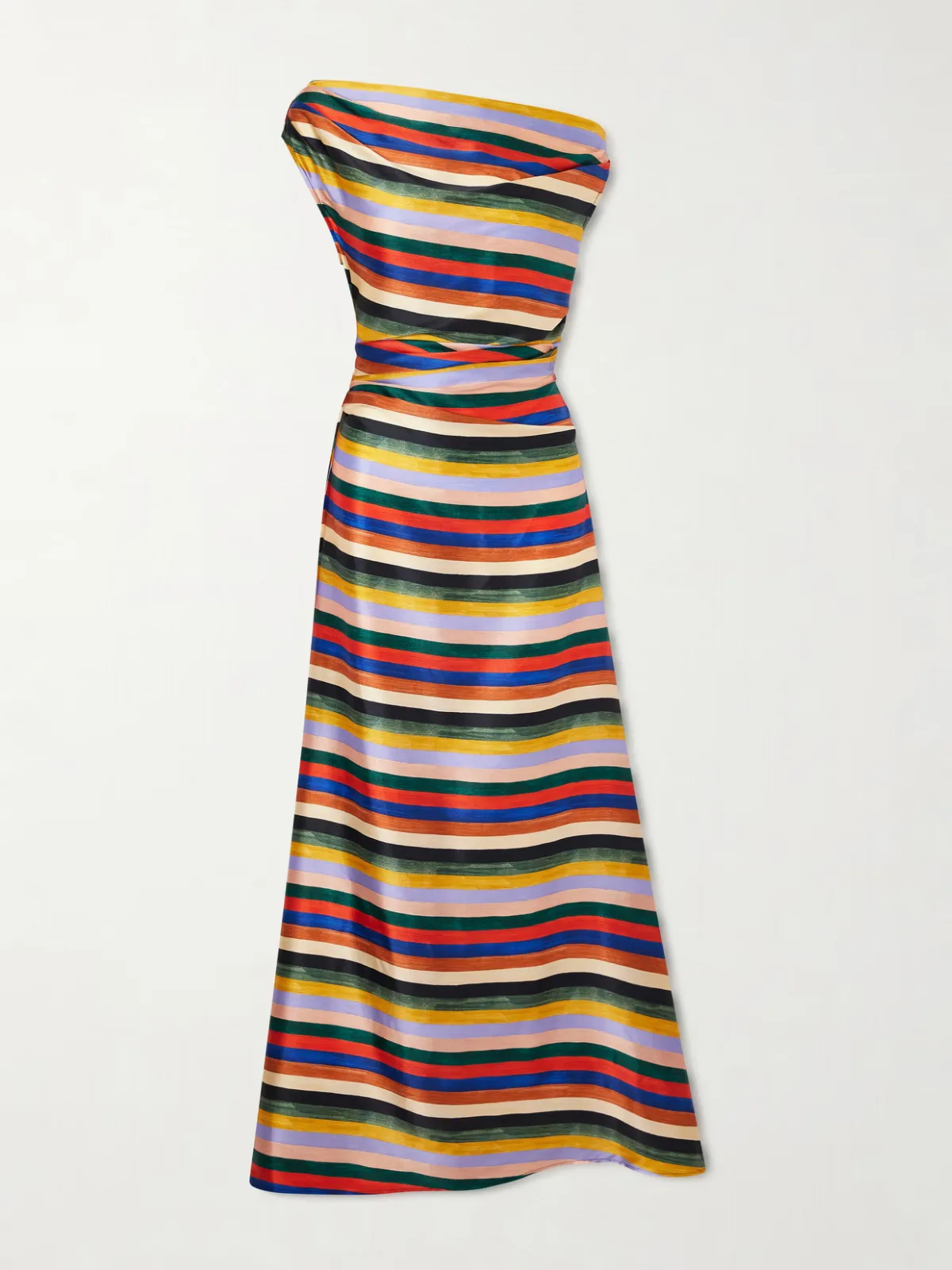 Phare One-Shoulder Draped Striped Silk-Blend Satin Maxi Dress