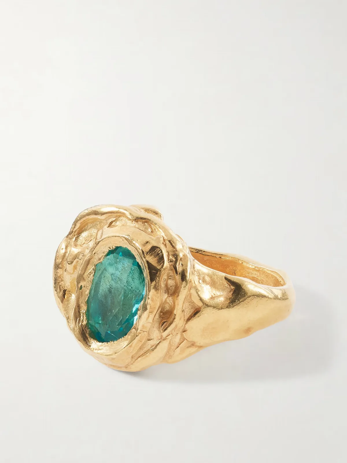 Lago Gold-Plated Sterling Silver and Aquamarine Glass Ring