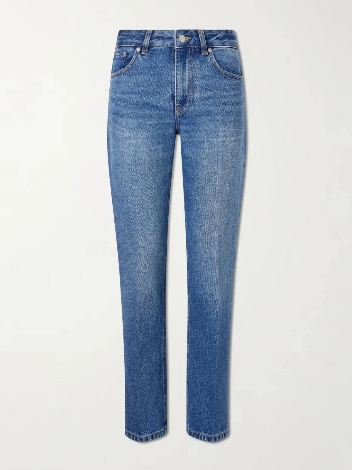 Leather-Trimmed Low-Waist Flared Jeans