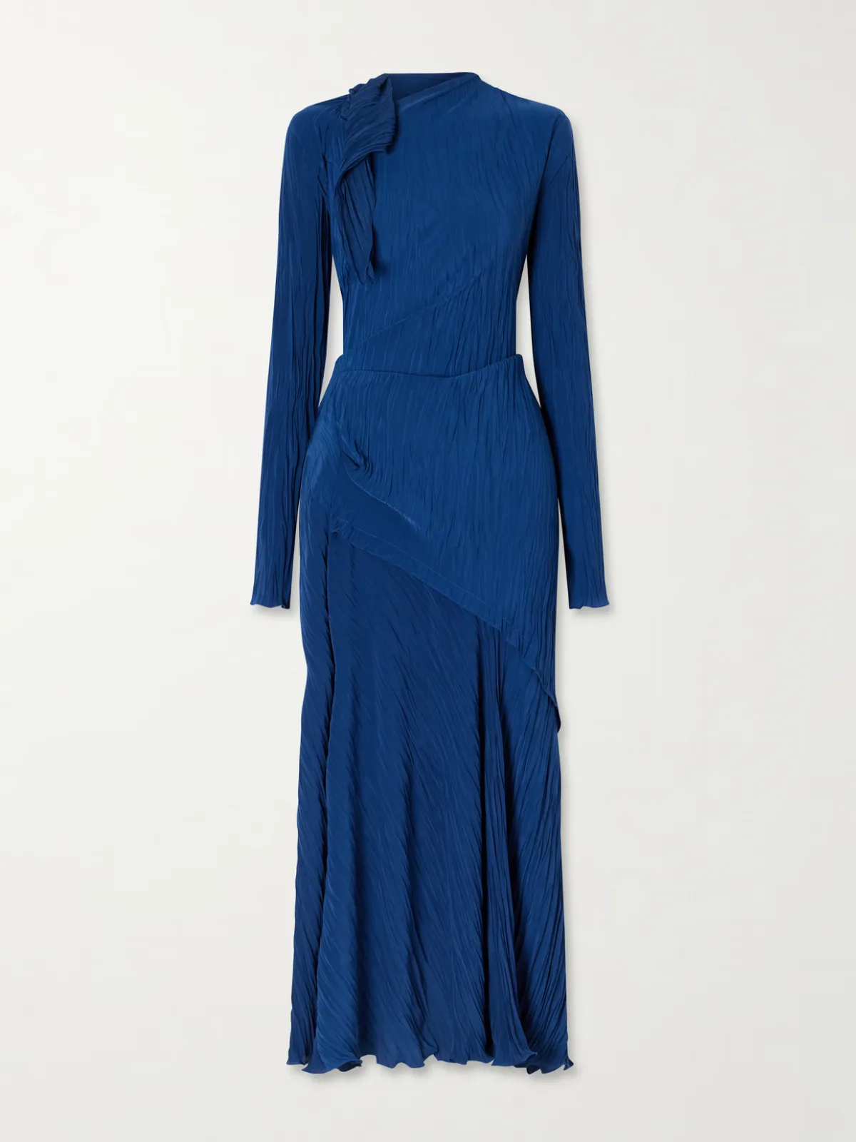 Draped Plissé-Crepe Midi Dress