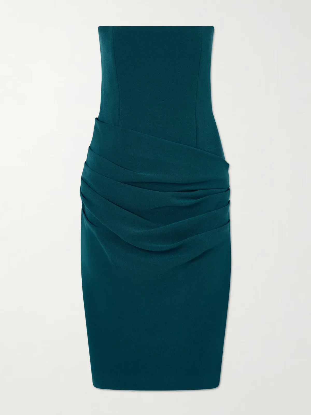 Strapless Draped Crepe Midi Dress