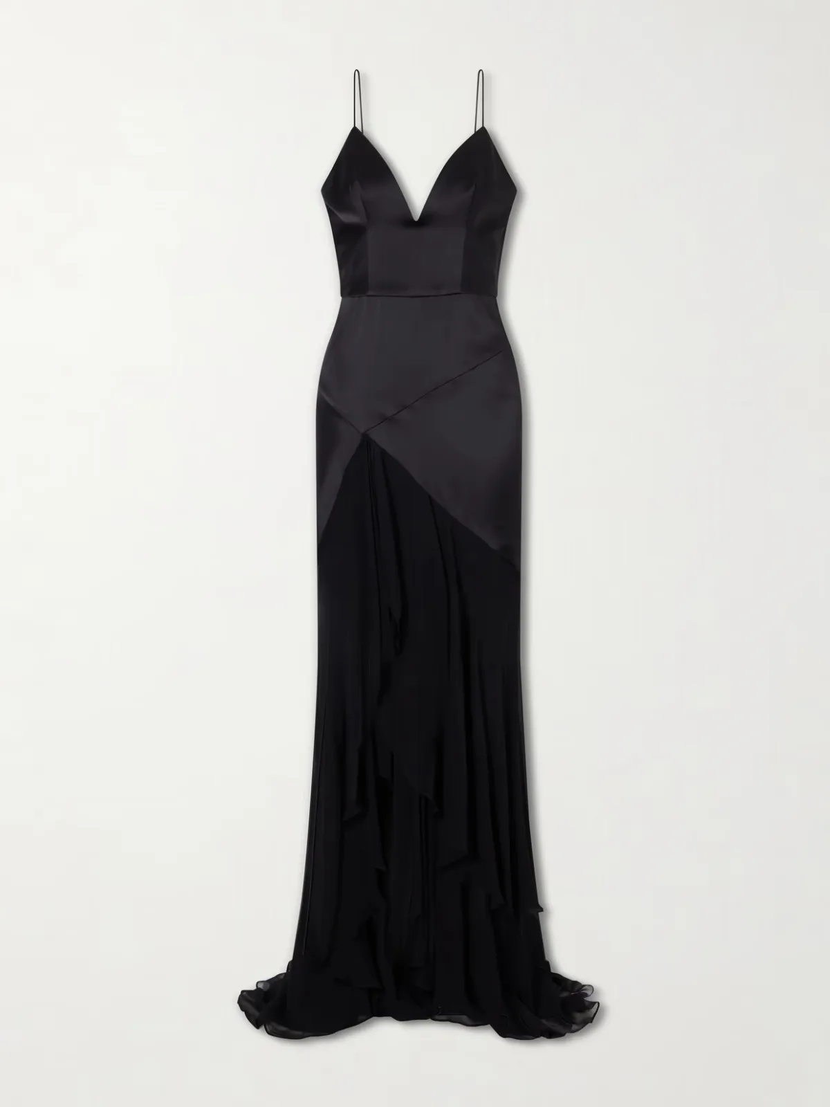Paneled Silk-Satin and Georgette Gown