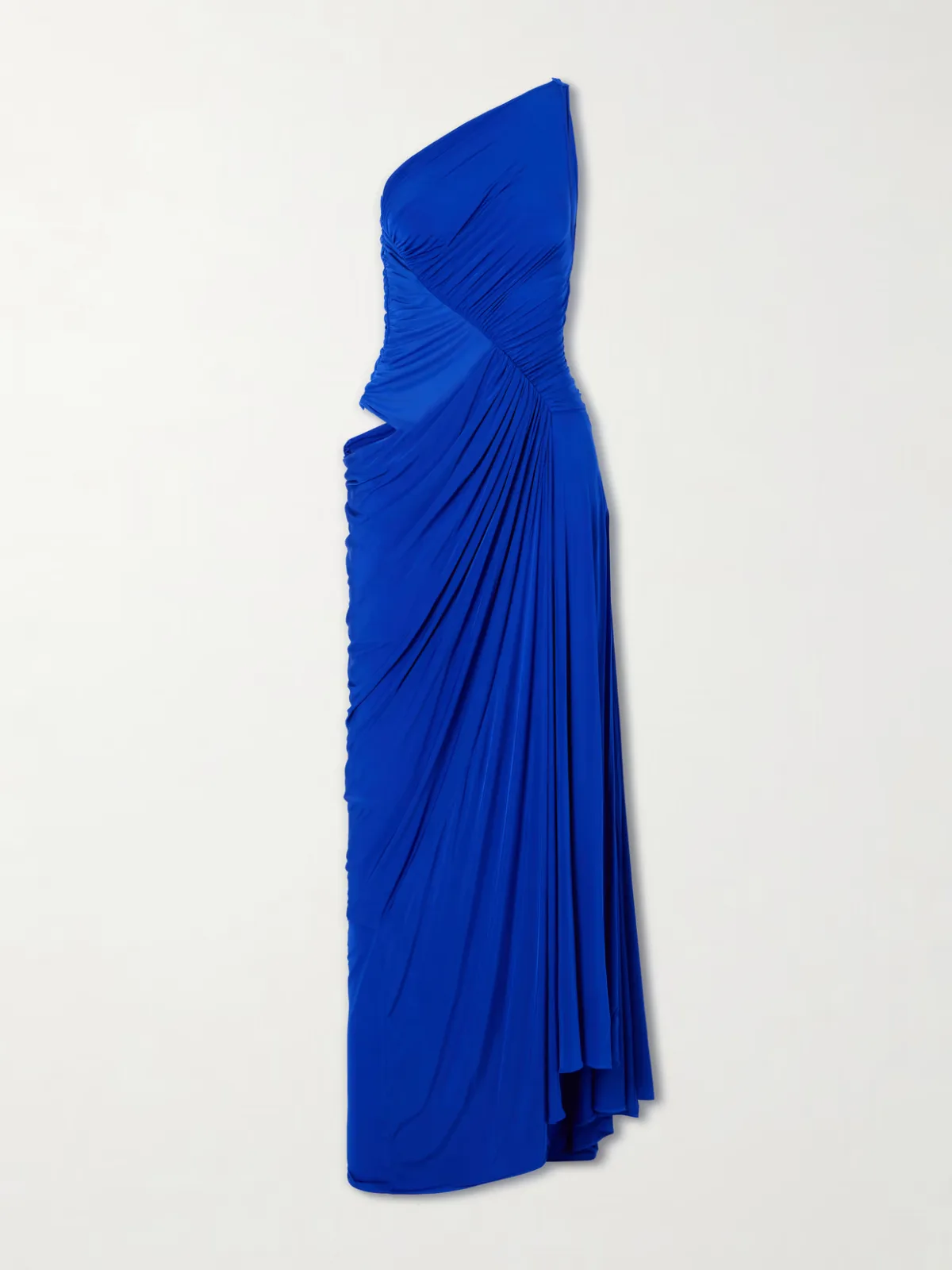 One-Shoulder Gathered Mesh and Jersey Gown