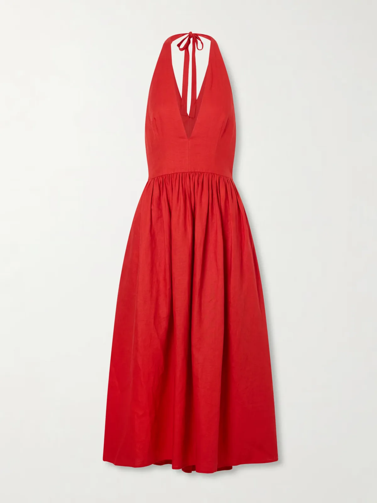 Grazia Gathered Linen Midi Dress