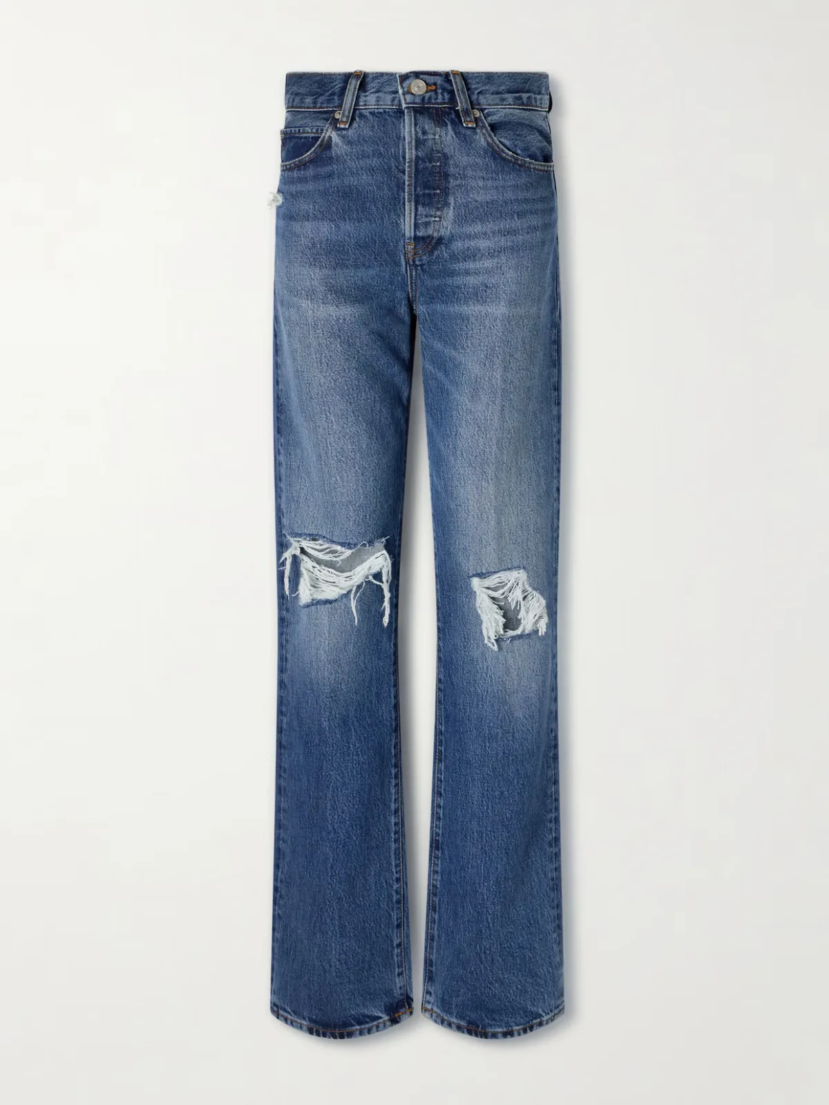 The Vertical Distressed-Detail Straight-Leg Jeans