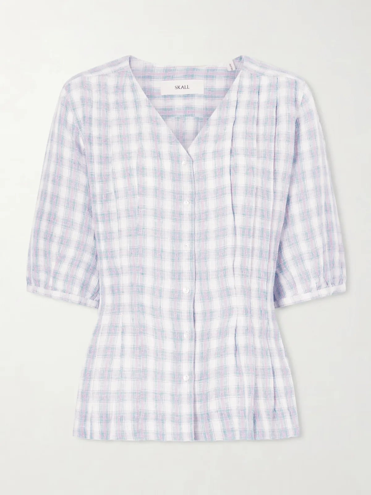 Elvira Pleated Checked Linen Shirt