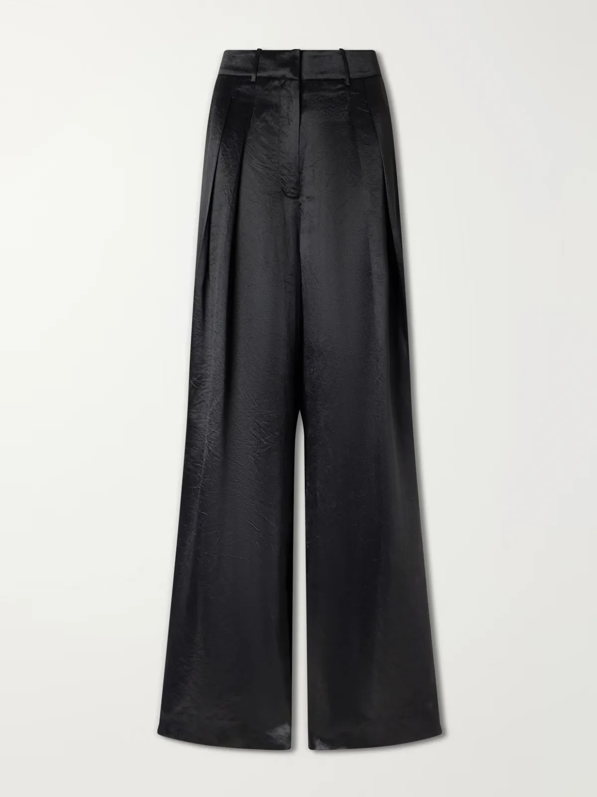 Pleated Satin High-Waist Wide-Leg Pants