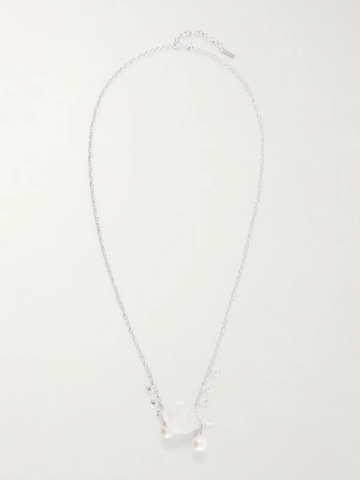 Pendulum Recycled Silver, Cubic Zirconia, Crystal and Pearl Necklace