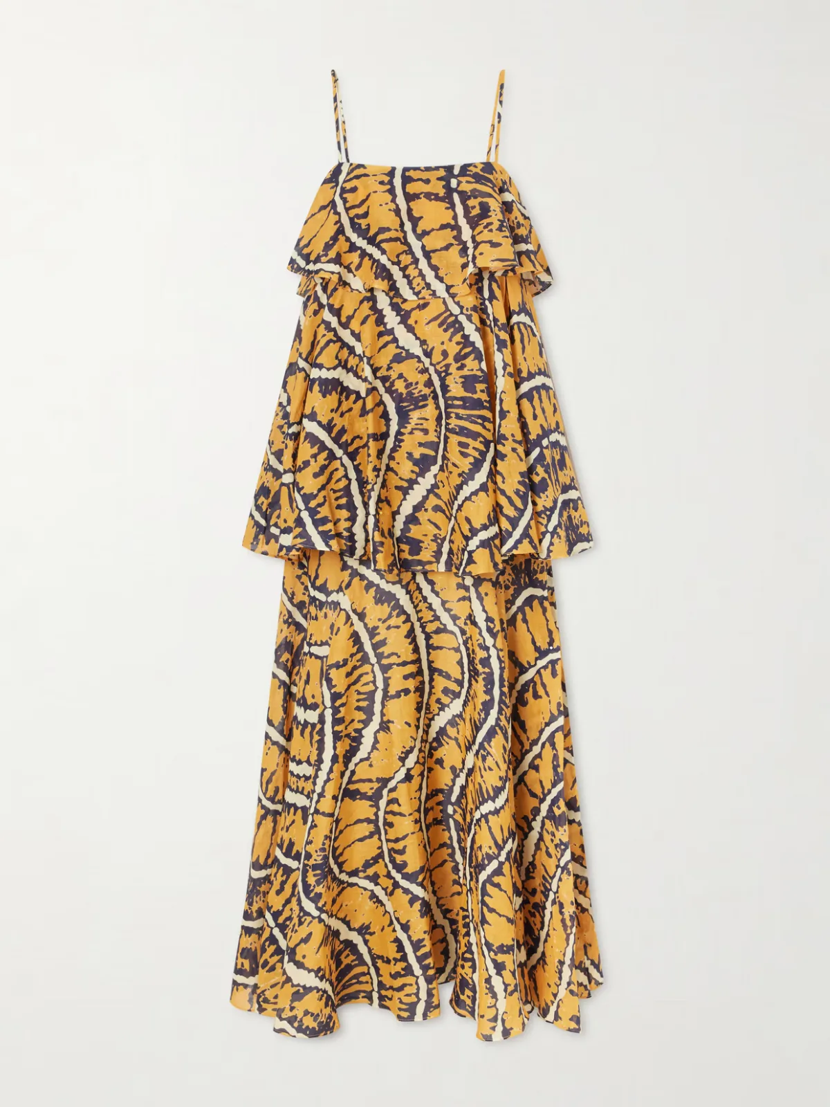 Ripple Tiered Printed Ramie Maxi Dress