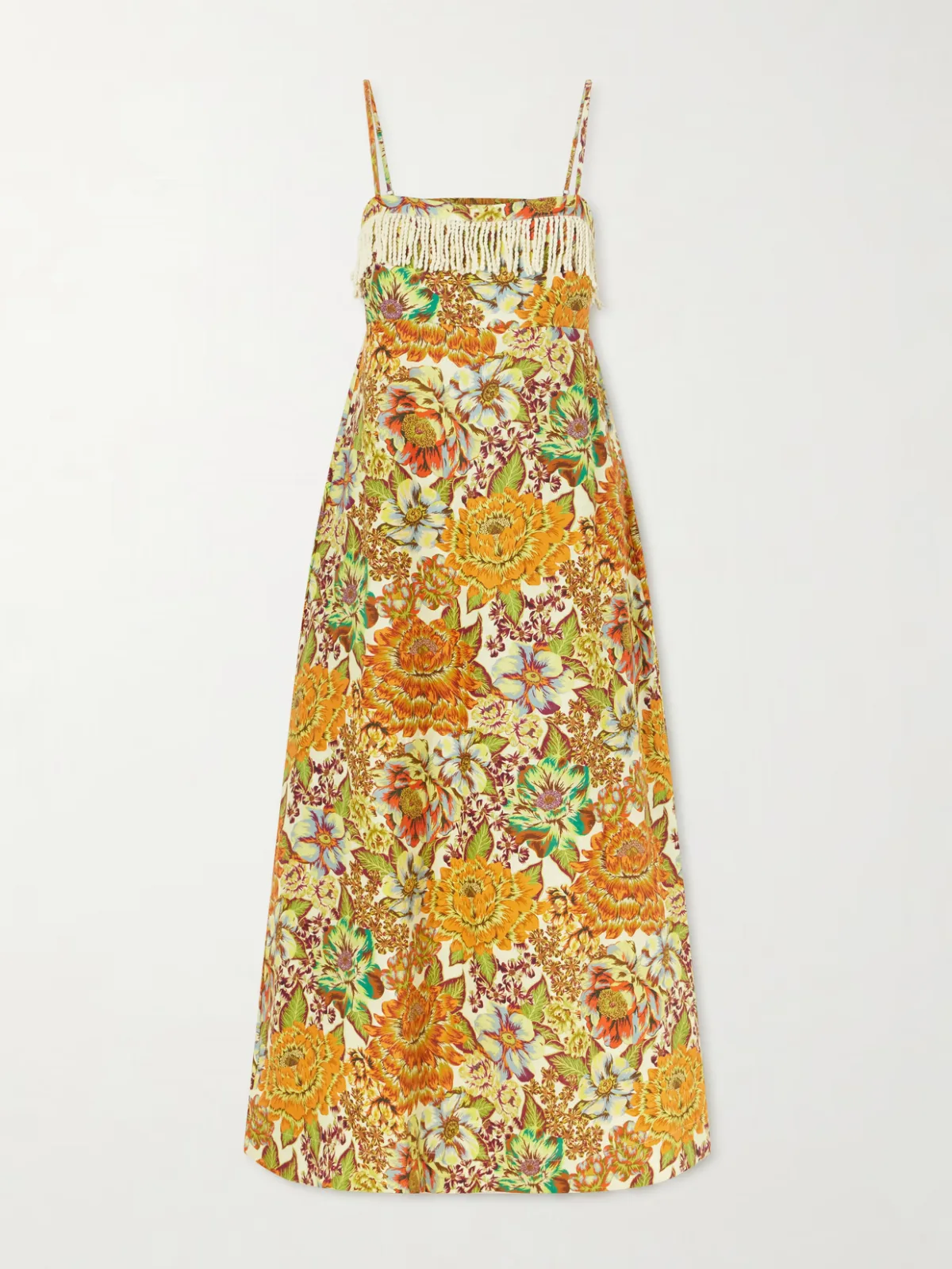 Lana Fringed Floral-Print Linen Midi Dress