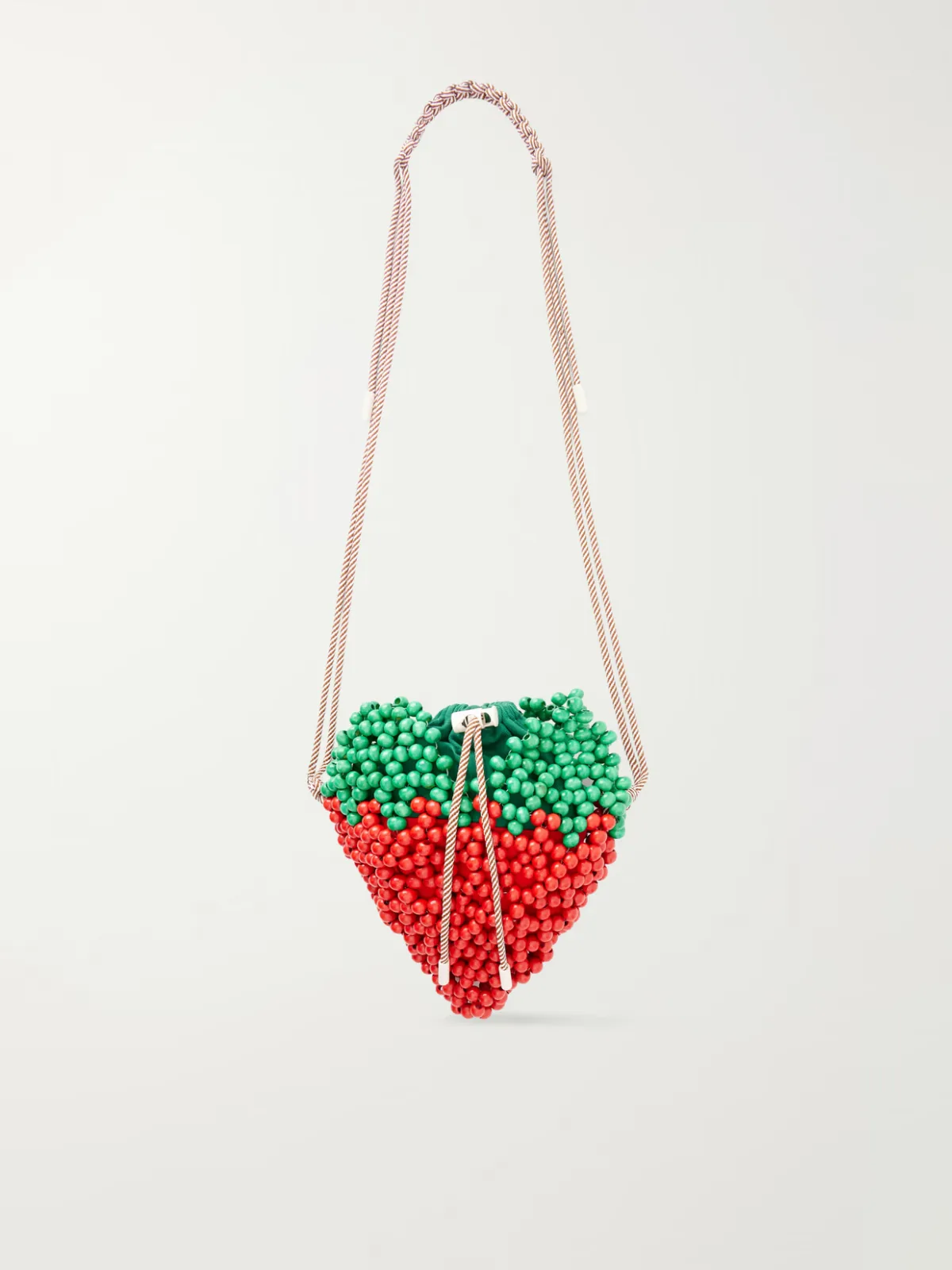 Strawberry Beaded Wood Shoulder Bag