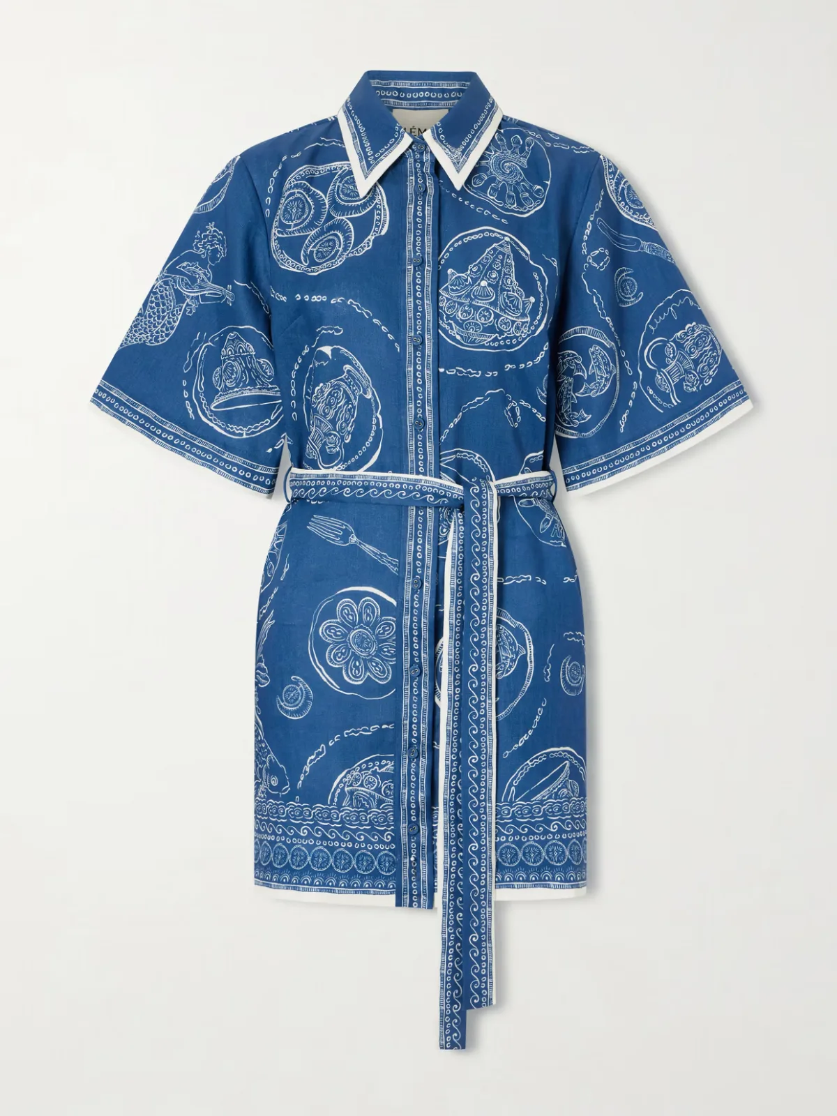 Lucky Belted Printed Linen Mini Dress