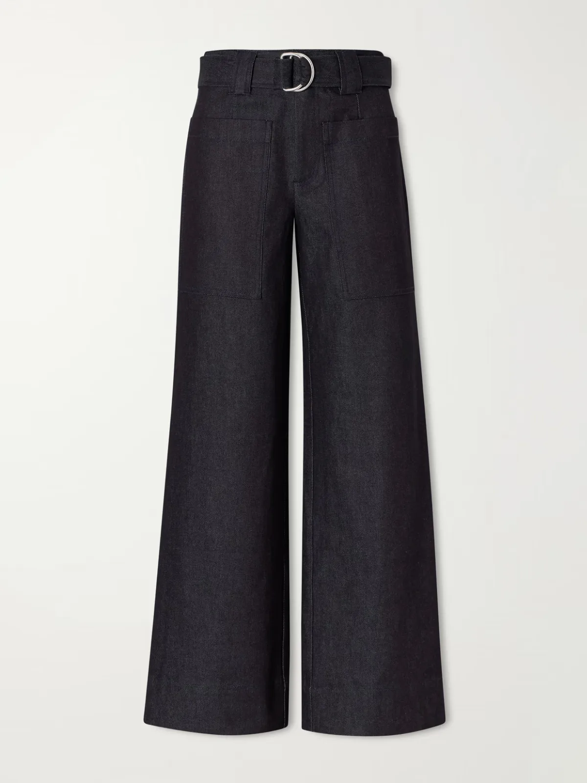 Lina Belted Stretch-Cotton Twill Wide-Leg Pants