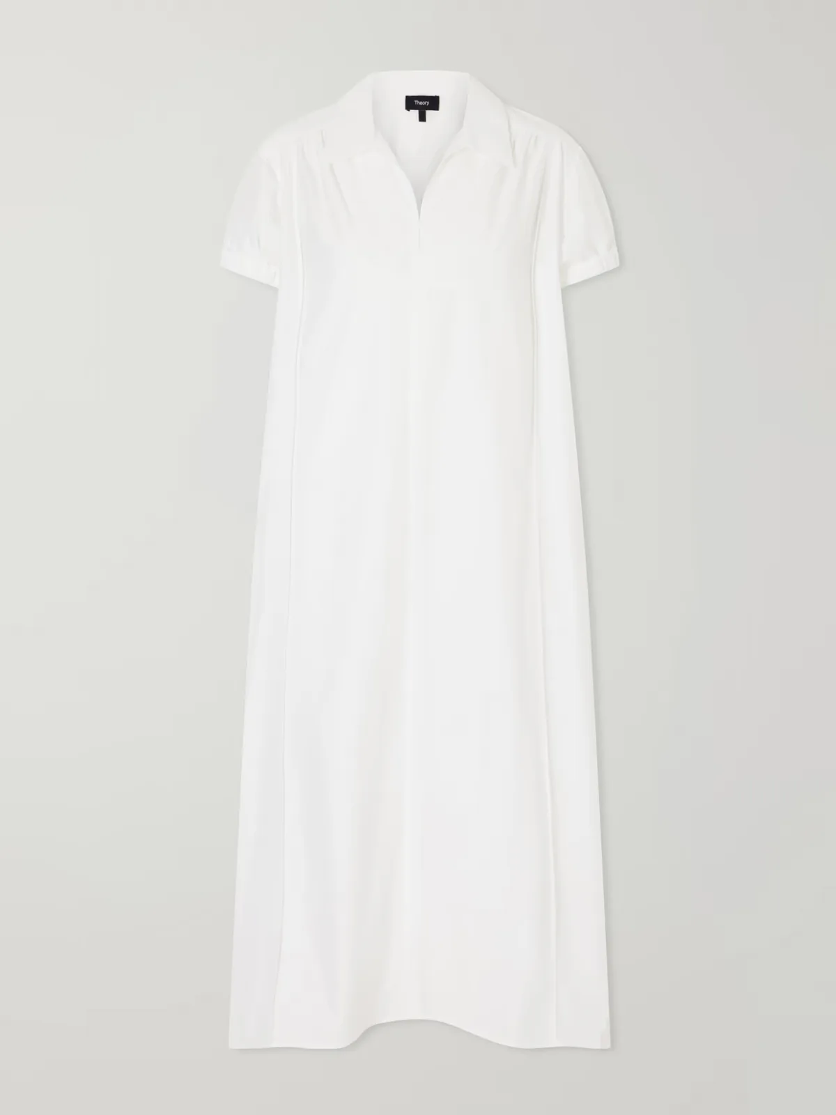 Gathered Cotton-Blend Poplin Midi Dress