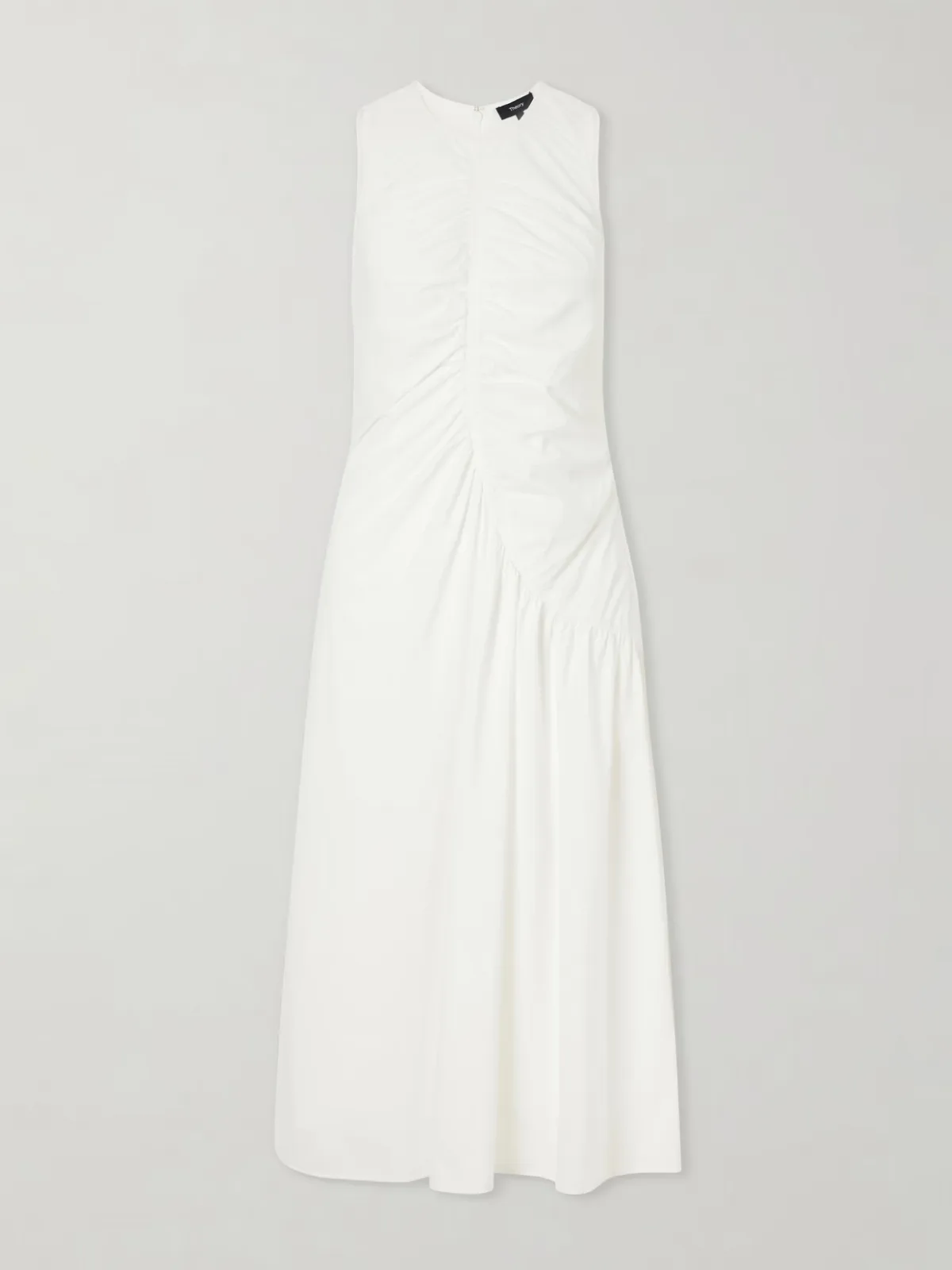 Ruched Cotton-Blend Sateen Midi Dress
