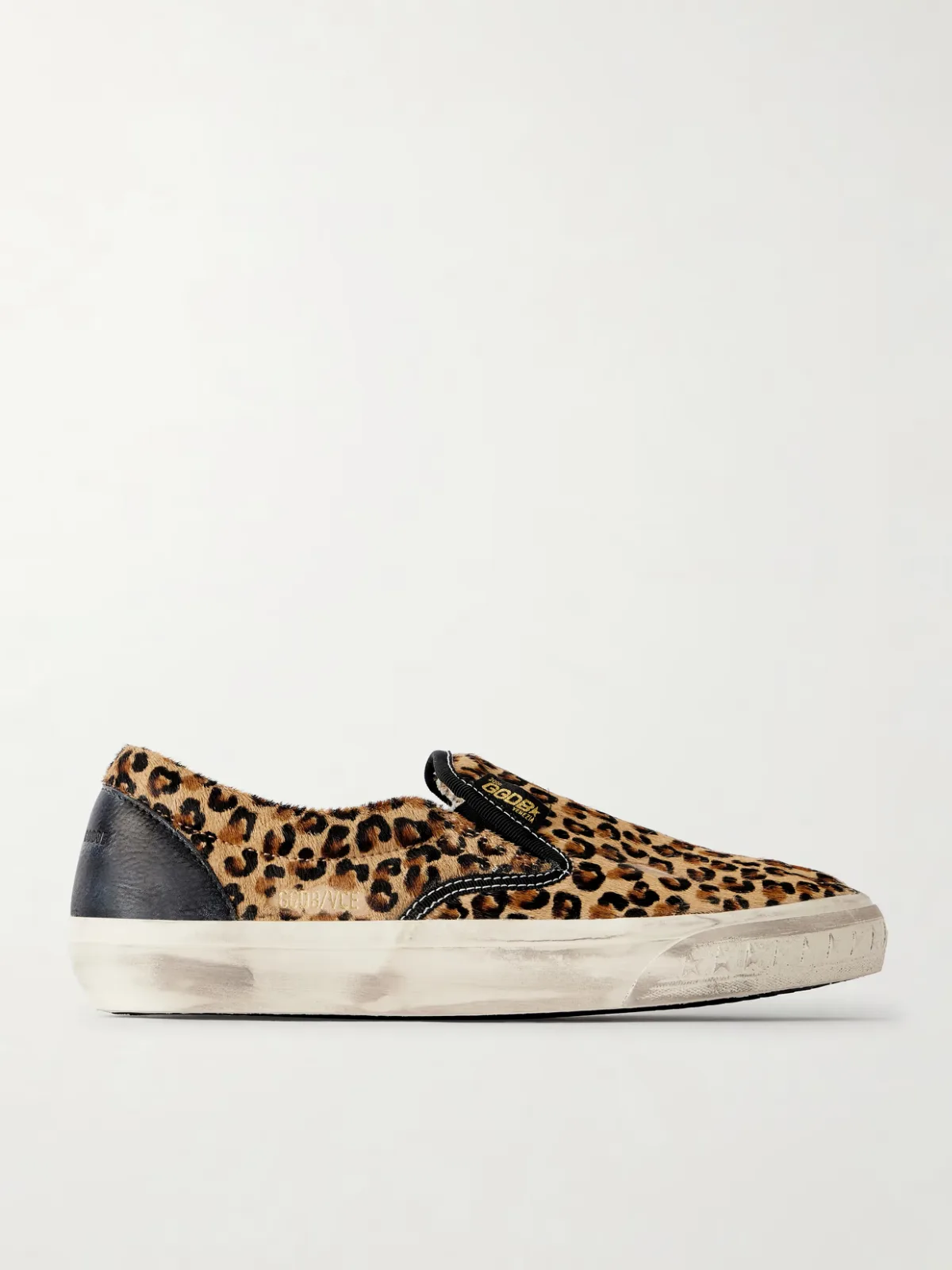Vce Horsy Distressed Leather-Trimmed Leopard-Print Pony Hair Slip-On Sneakers
