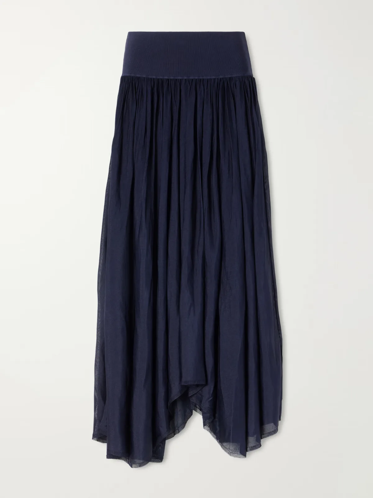 Asymmetrical Plissé Midi Skirt