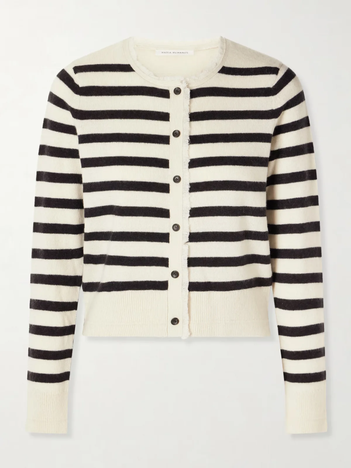 Striped Frayed Cashmere and Cotton-Blend Cardigan