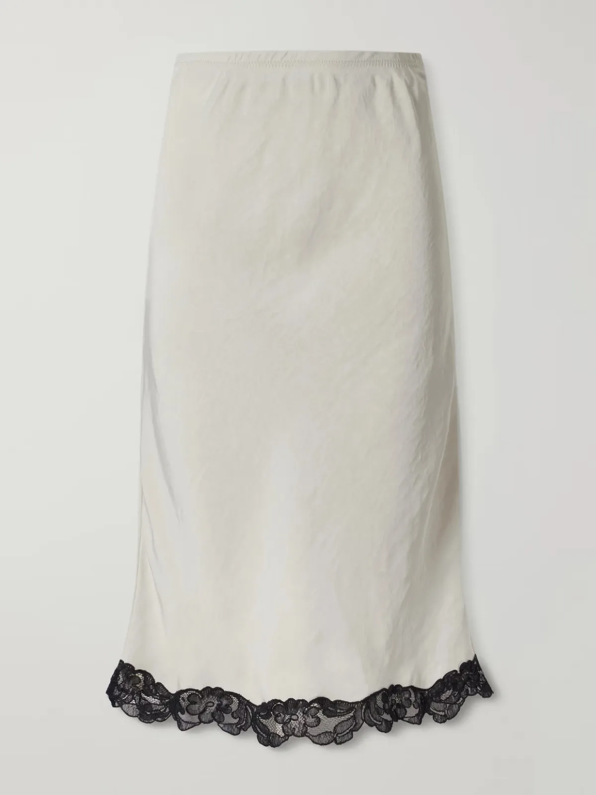 Lace-Trimmed Satin Midi Skirt