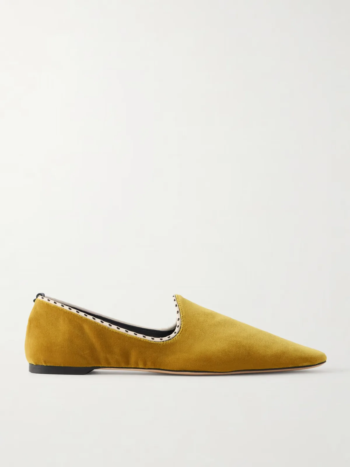 Leather-Trimmed Velvet Slippers