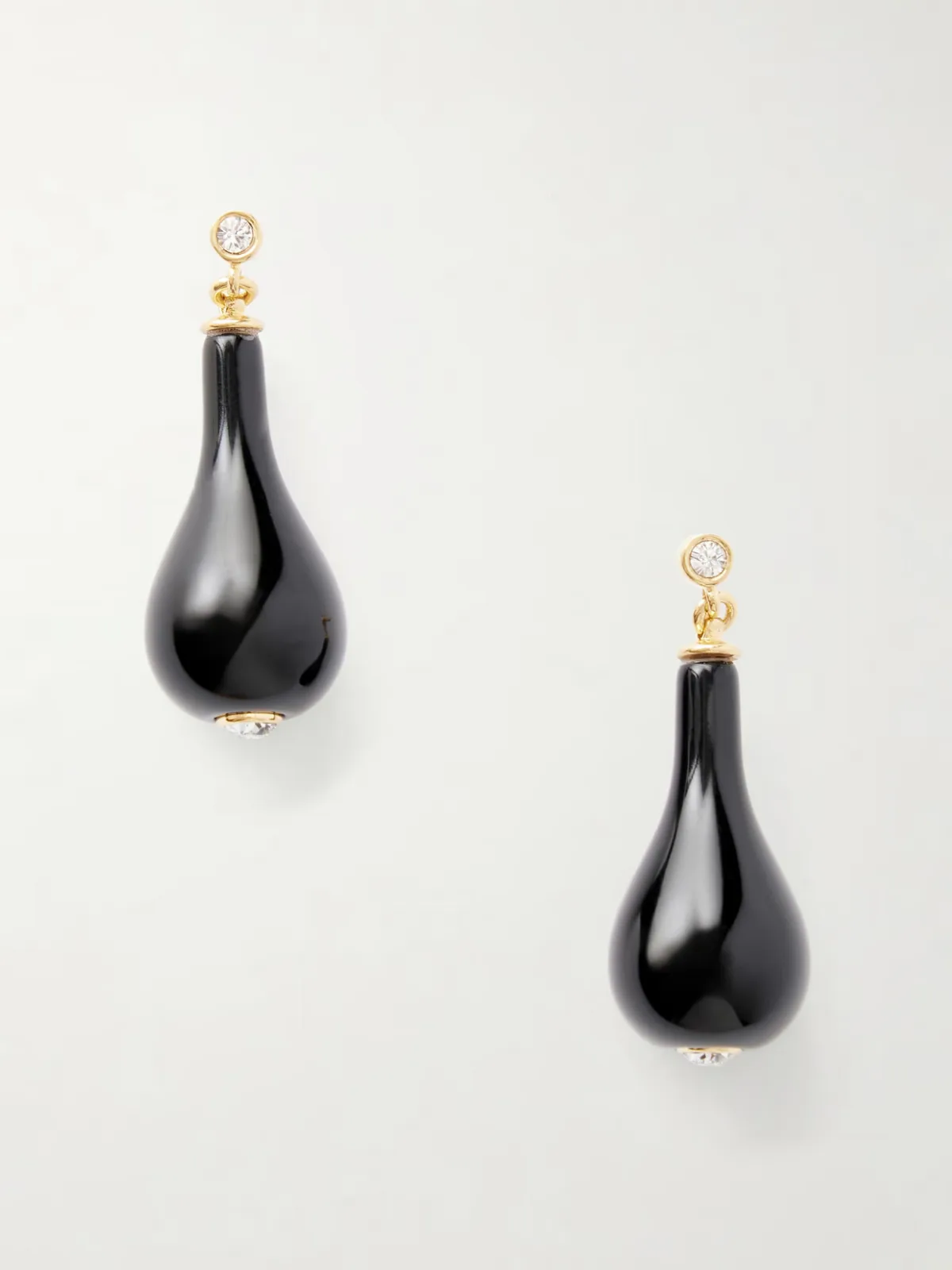Gold-Plated, Onyx and Swarovski Crystal Earrings