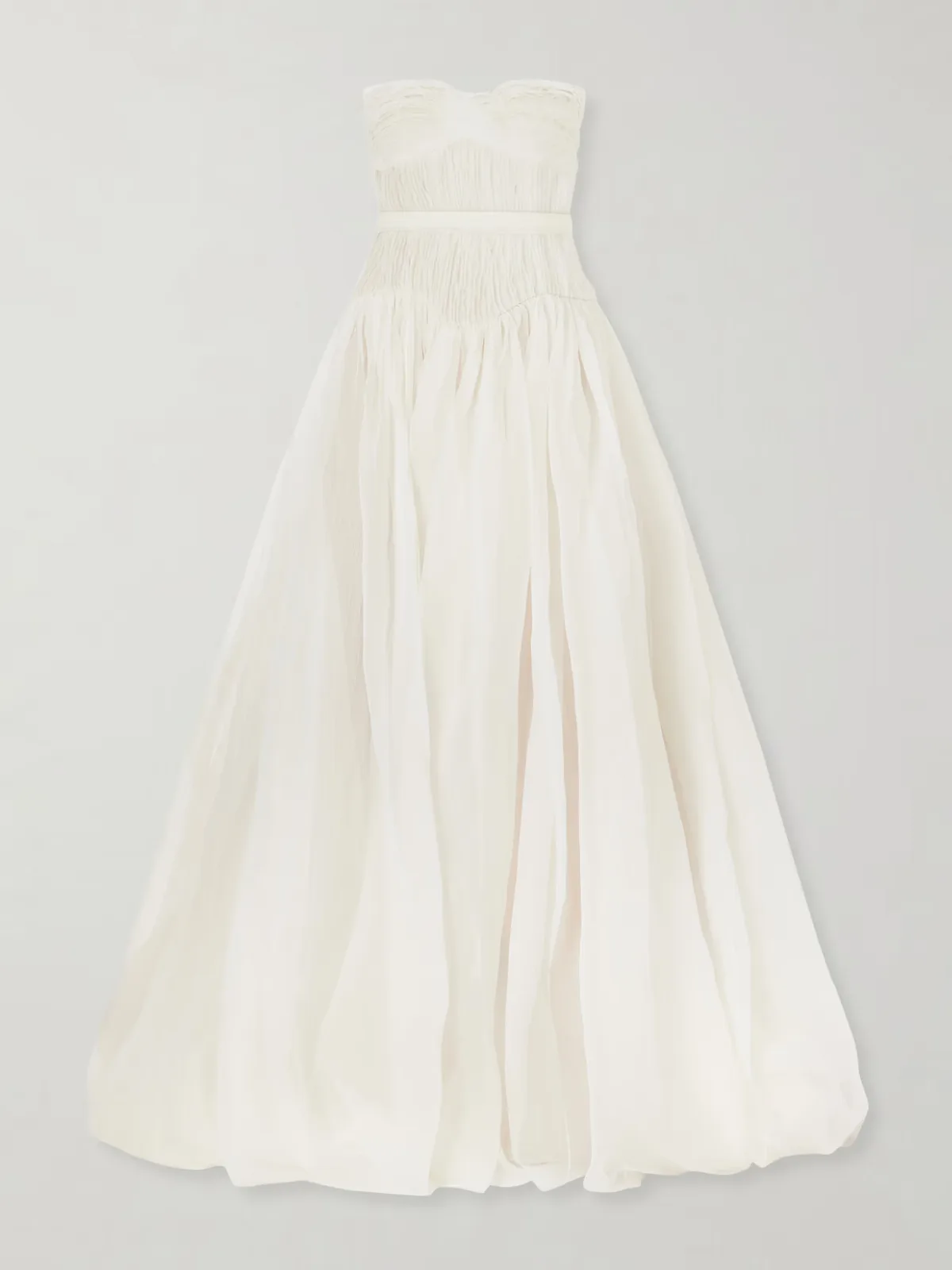 Henrietta Strapless Bustier Crinkled Silk-Organza Gown