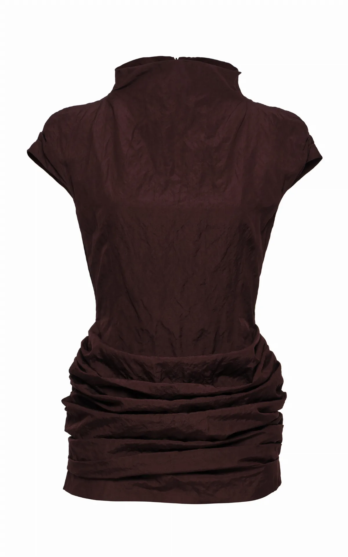 High-Neck Ruched Cotton-Blend Mini Dress