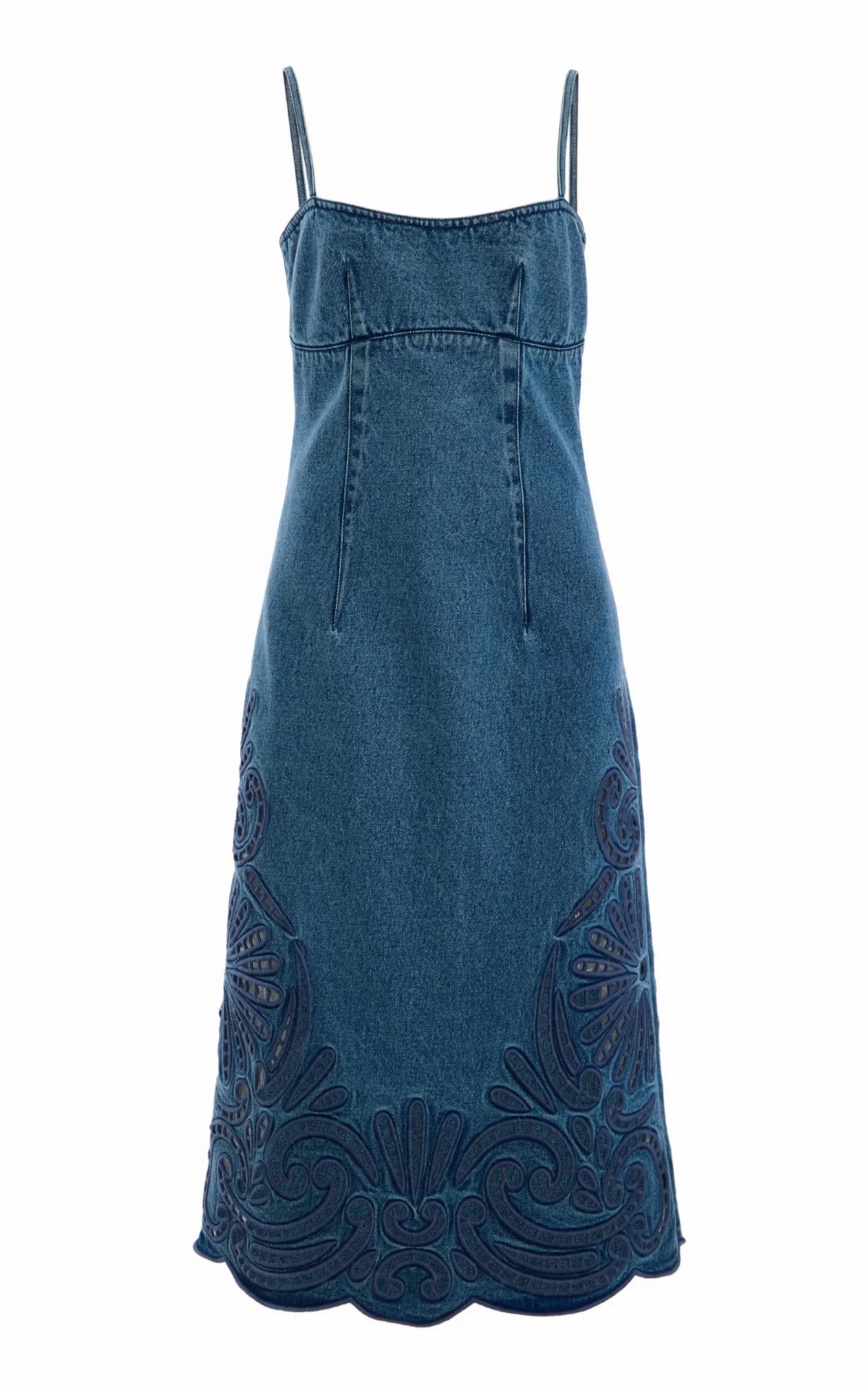 The Jane Eyelet Denim Midi Dress