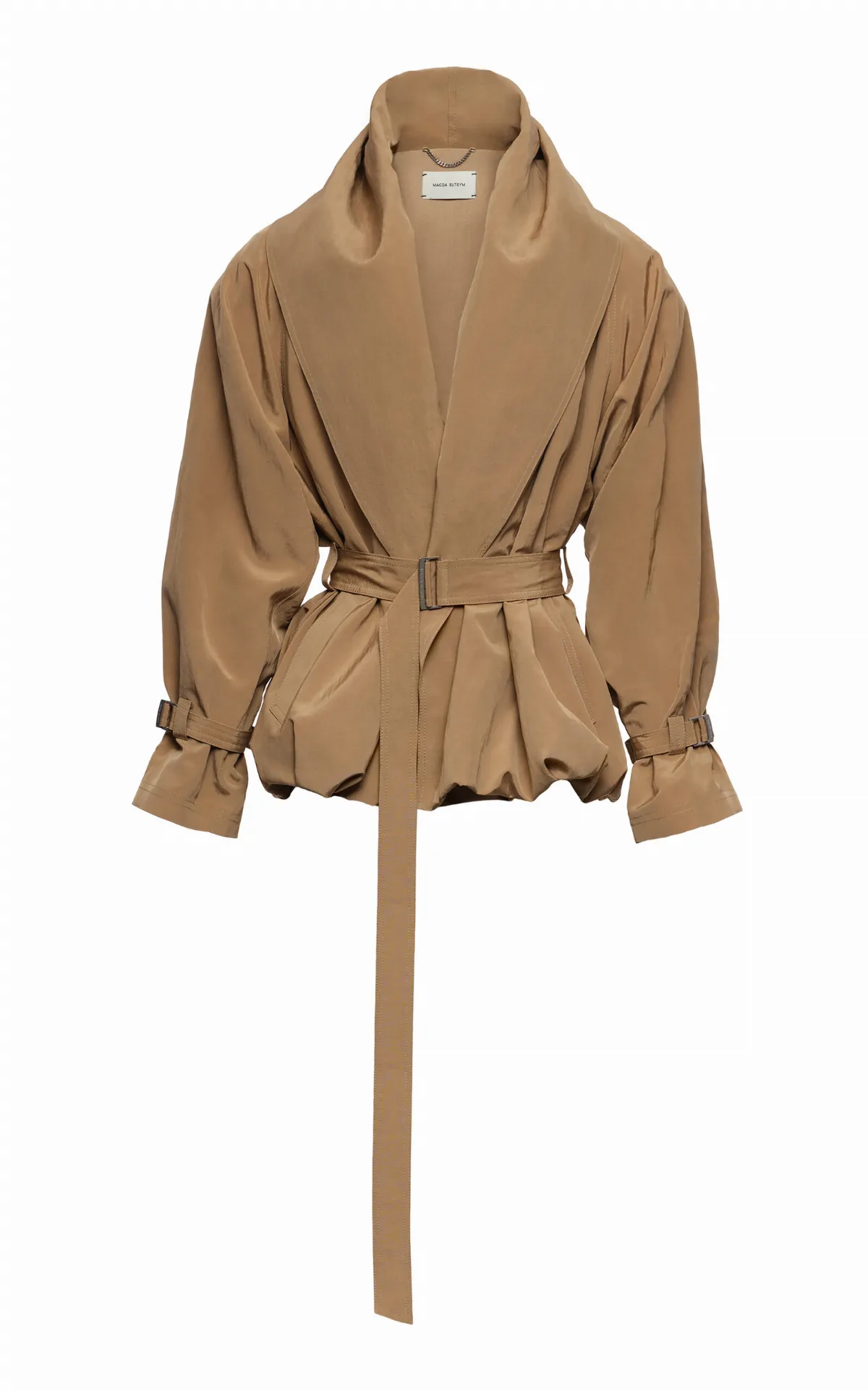 Belted Linen-Blend Shawl-Collar Jacket