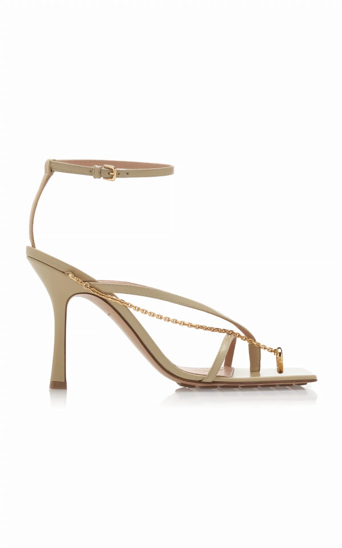 Chain-Trimmed Lounge Leather Sandals by Bottega Veneta