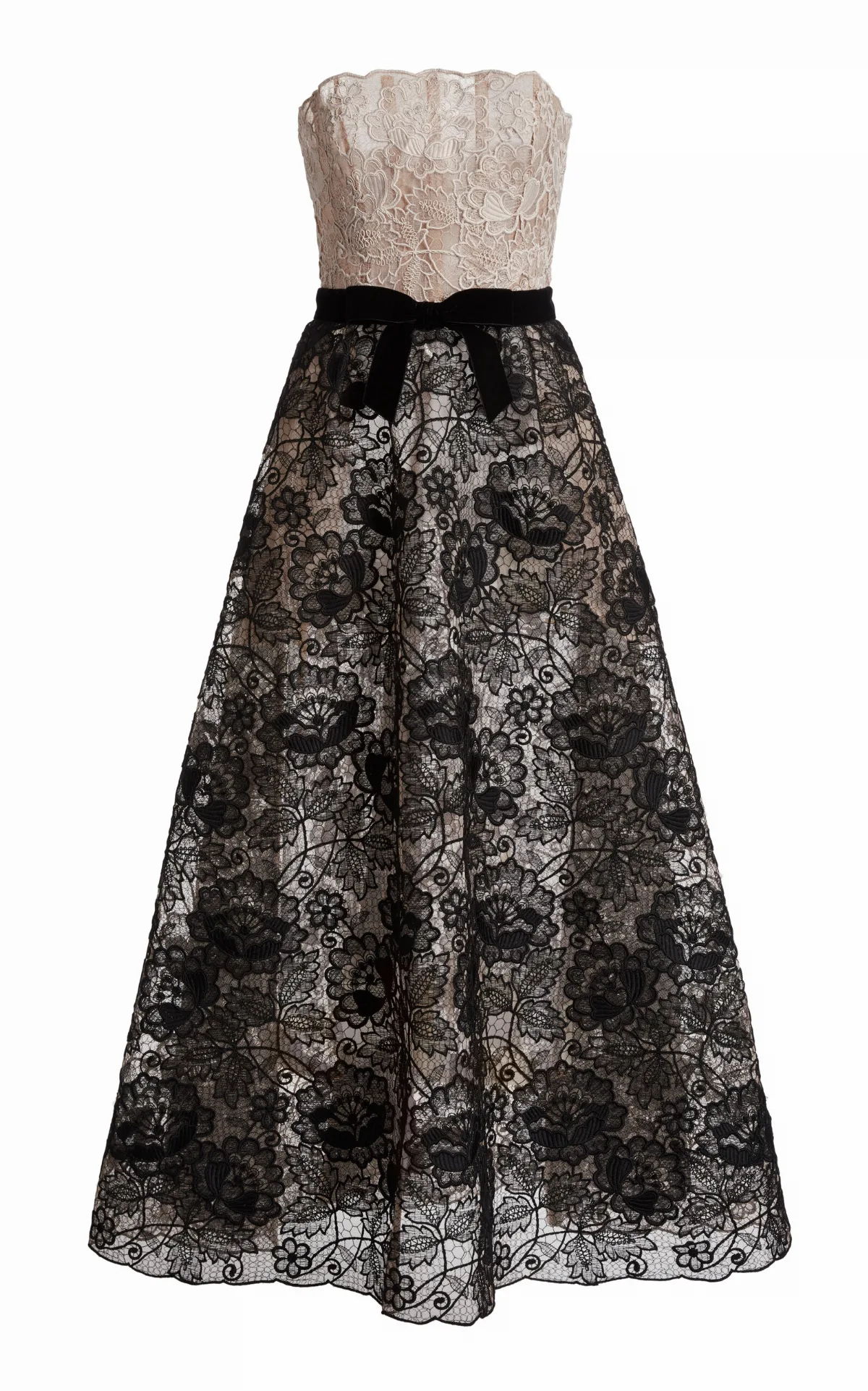 Bow-Detailed Lace Silk Maxi Dress