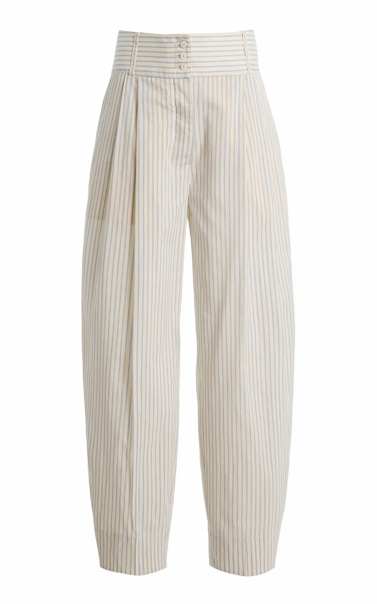 Striped High-Rise Cotton-Silk Barrel Pants