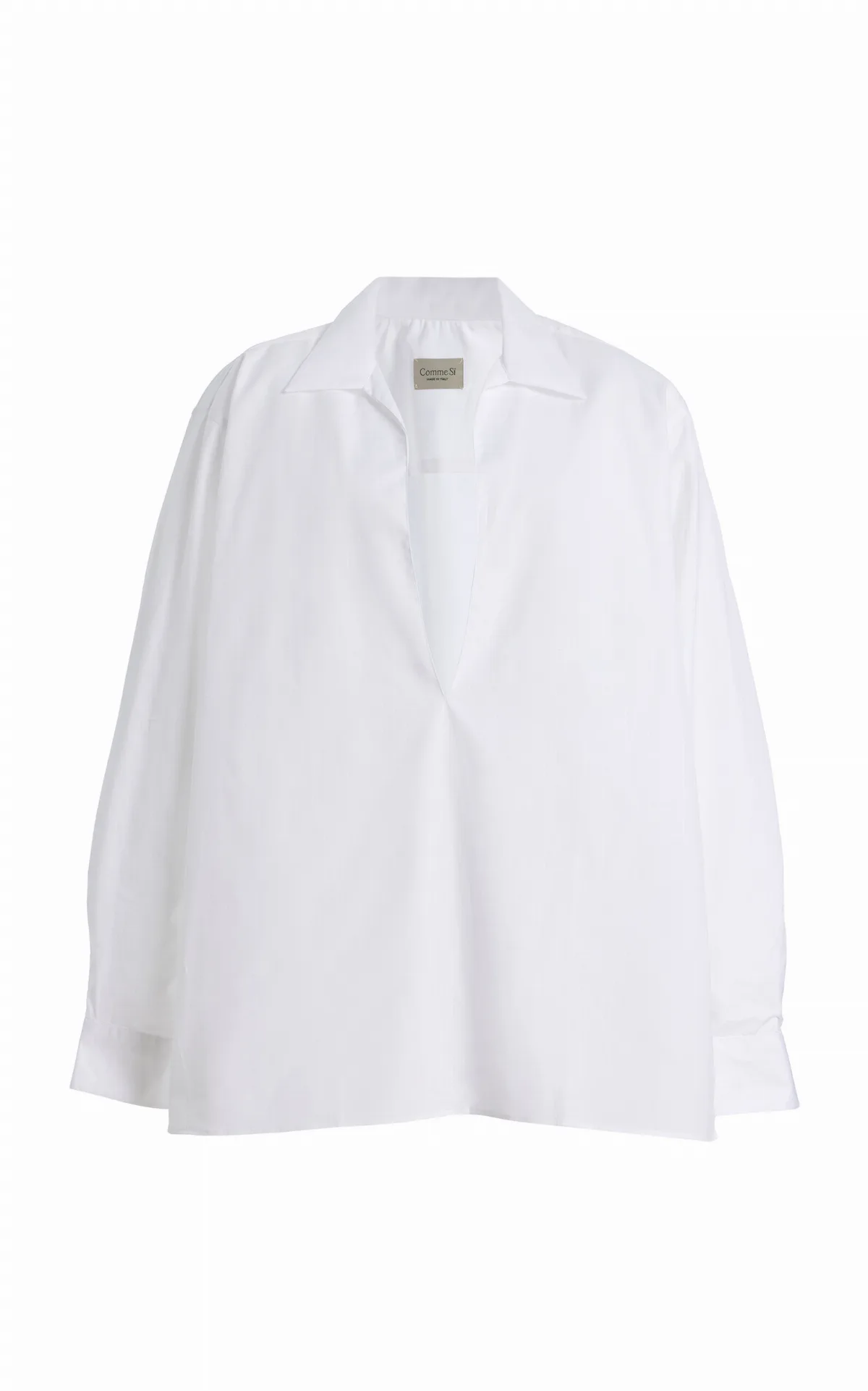 Deep V-Neck Cotton-Poplin Shirt