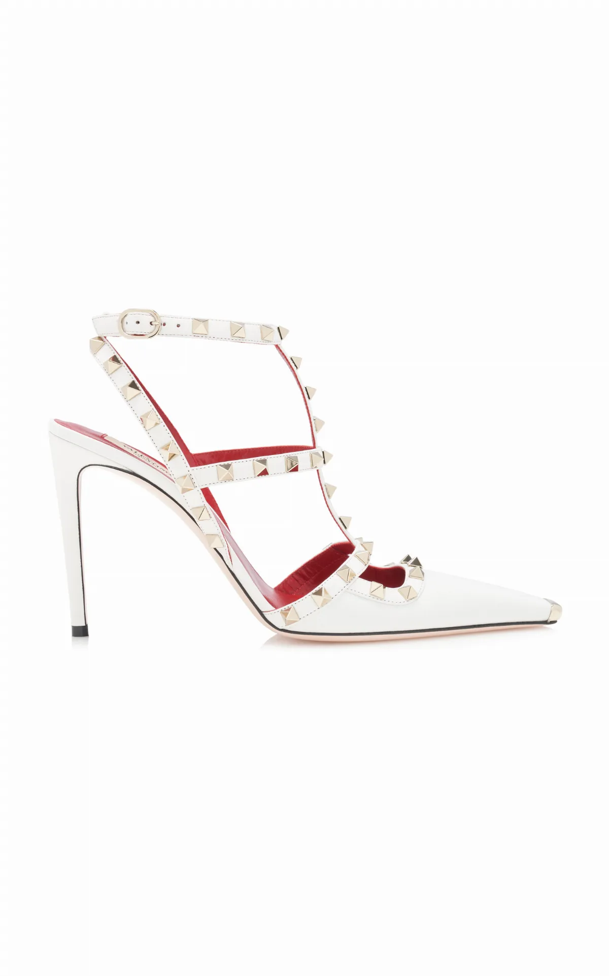 Rockstud Ankle Strap Leather Pumps