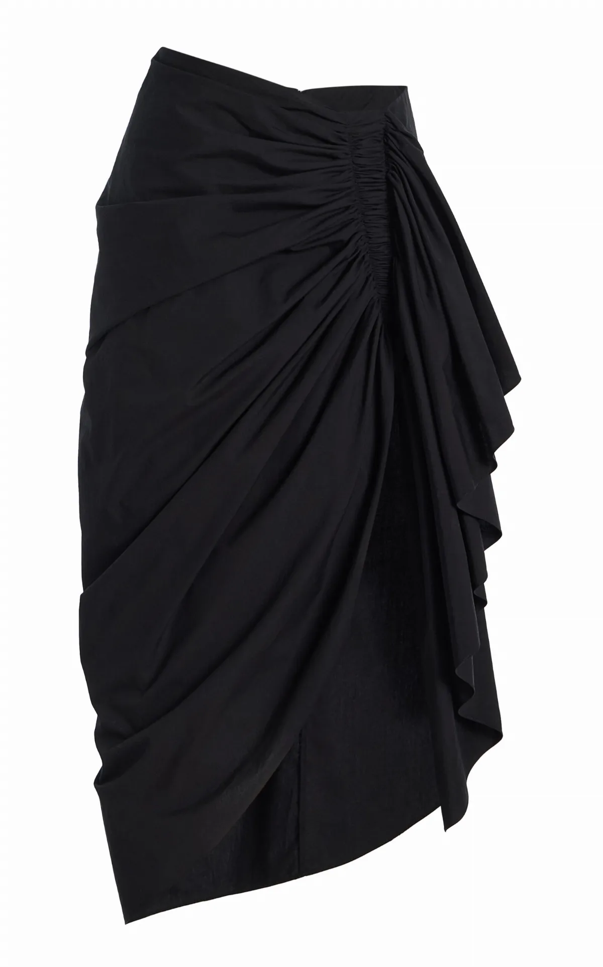 Ruched Washed Cotton-Poplin Pareo Midi Skirt