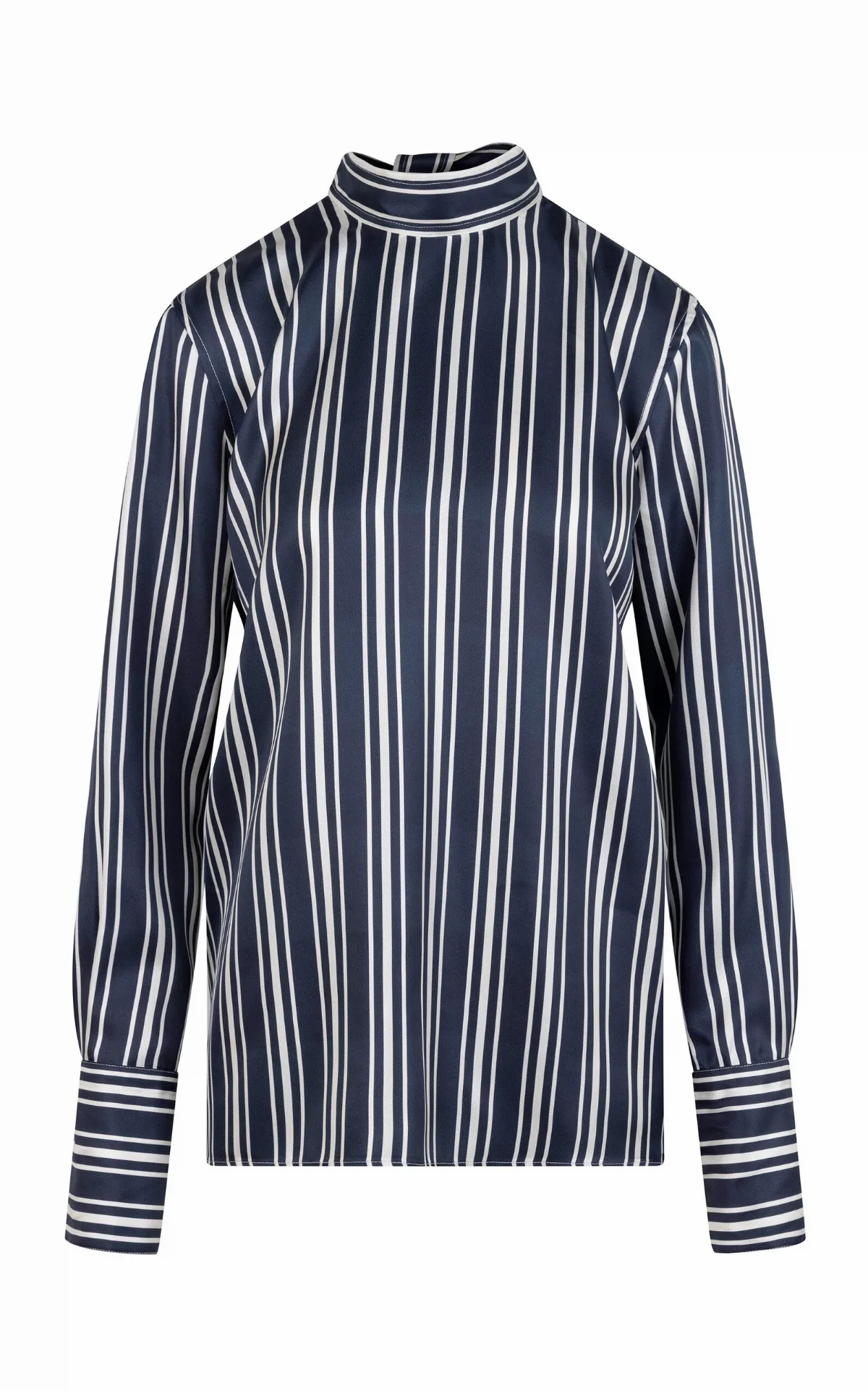 Cora Striped Silk Mock Neck Top
