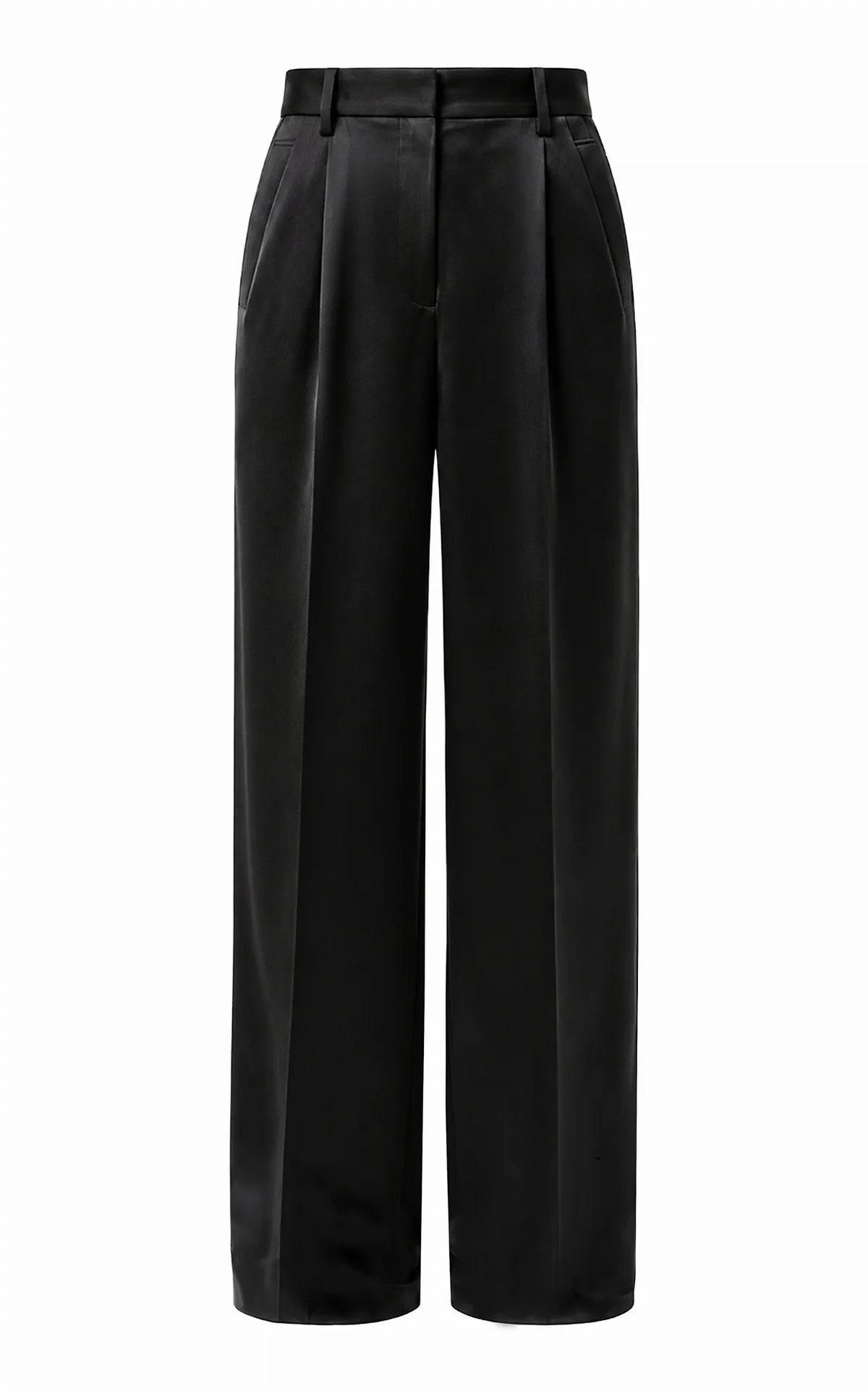 Pleated Satin Straight-Leg Pants