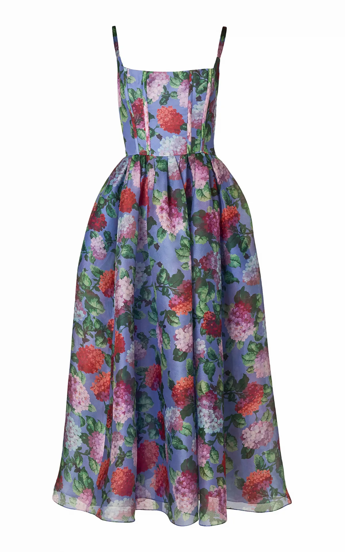 Hydrangea-Printed Crepe Midi Dress