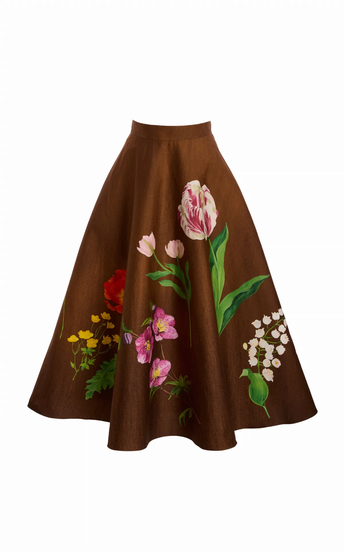 Botanical Stretch-Cotton Midi Circle Skirt