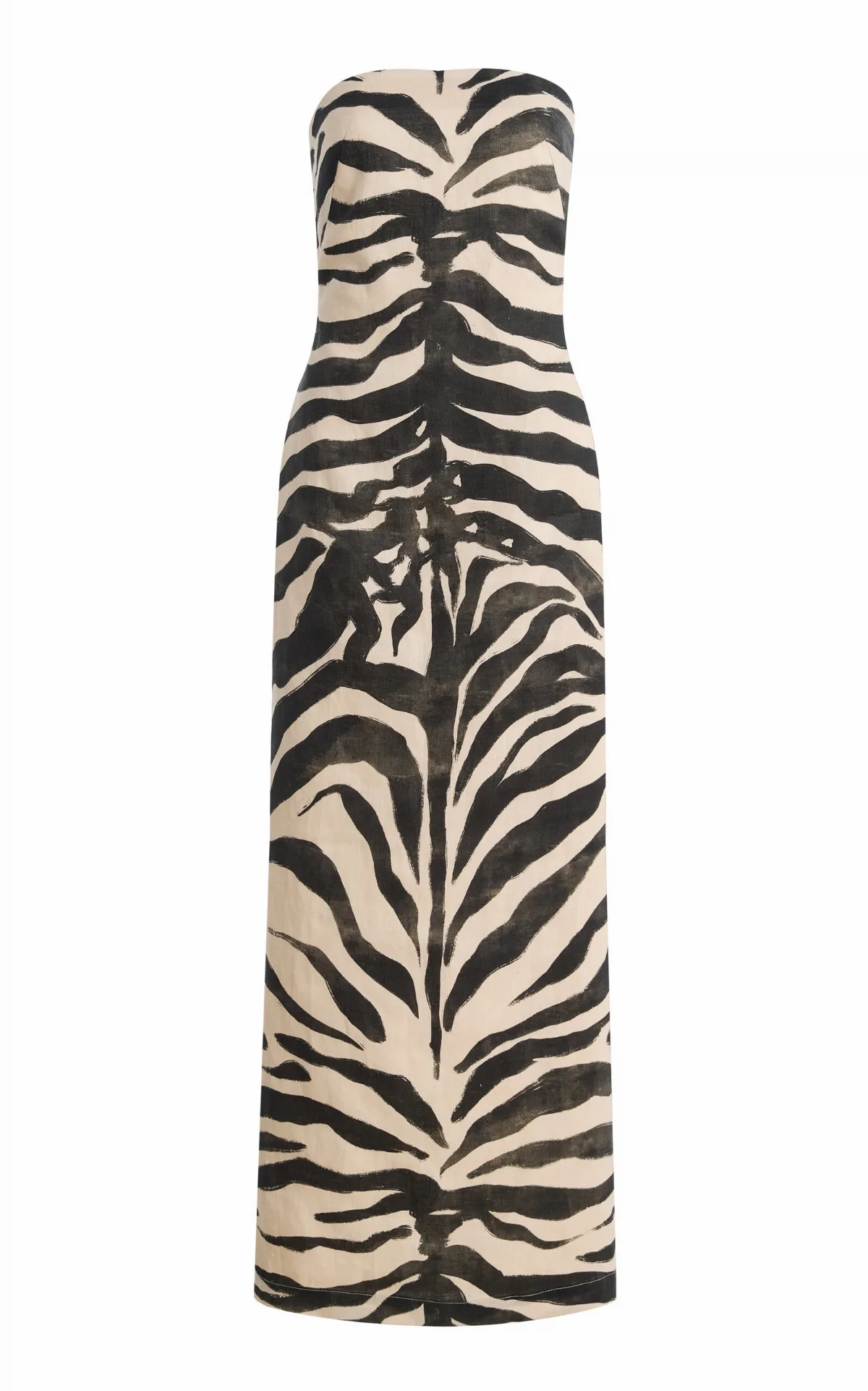 Strapless Linen Midi Column Dress
