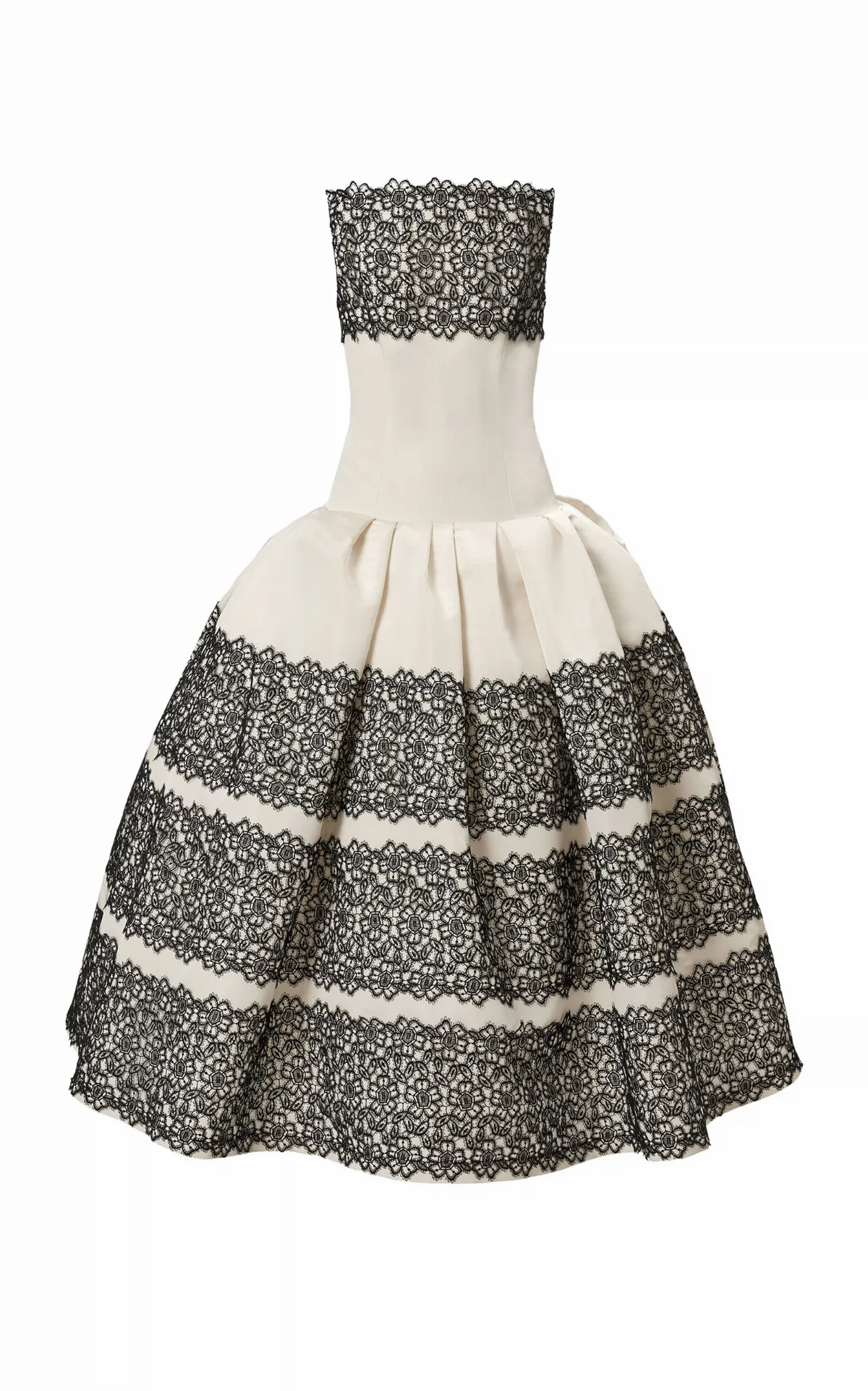 Lace-Trimmed Silk Faille Ankle-Length Dress