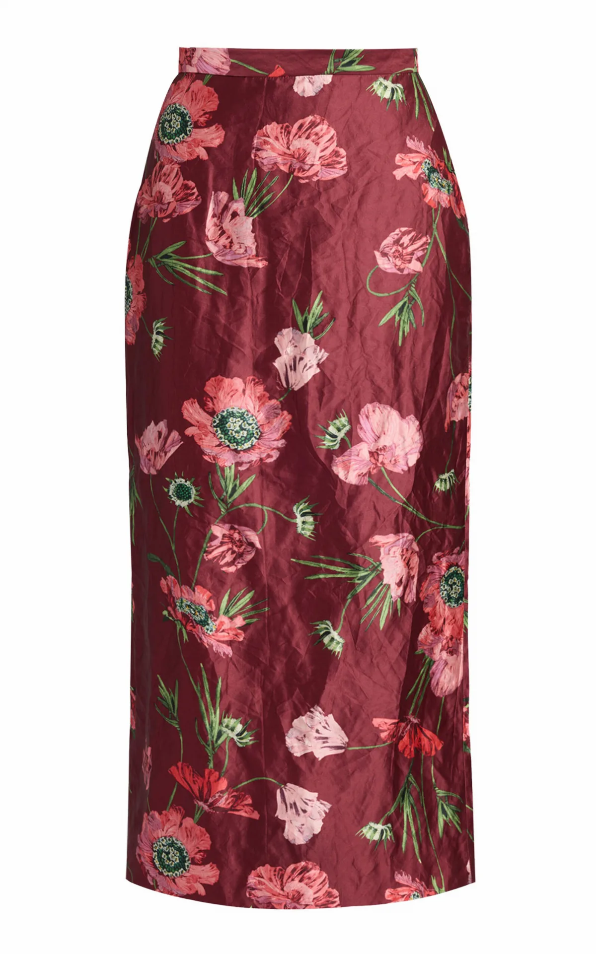 Floral Textured Satin Midi Skirt