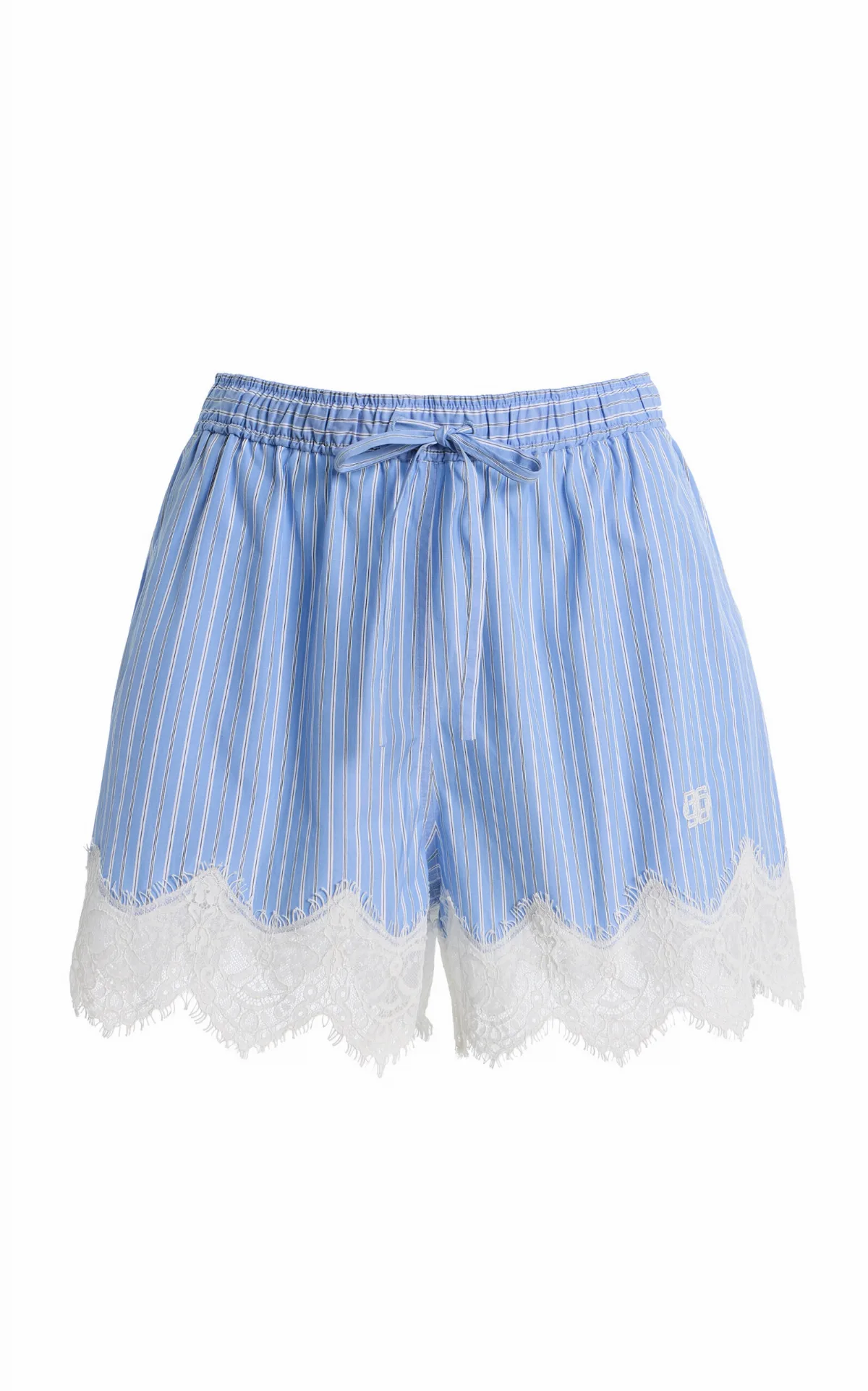 Emmie Lace-Trimmed Striped Cotton Shorts